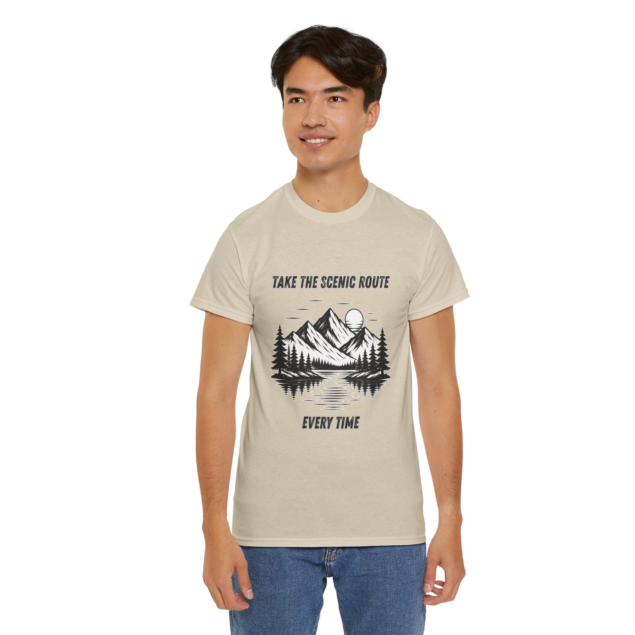 Take The Scenic Route Every Time T Shirt – Mountain Hiking Camping Adventure Graphic Tee