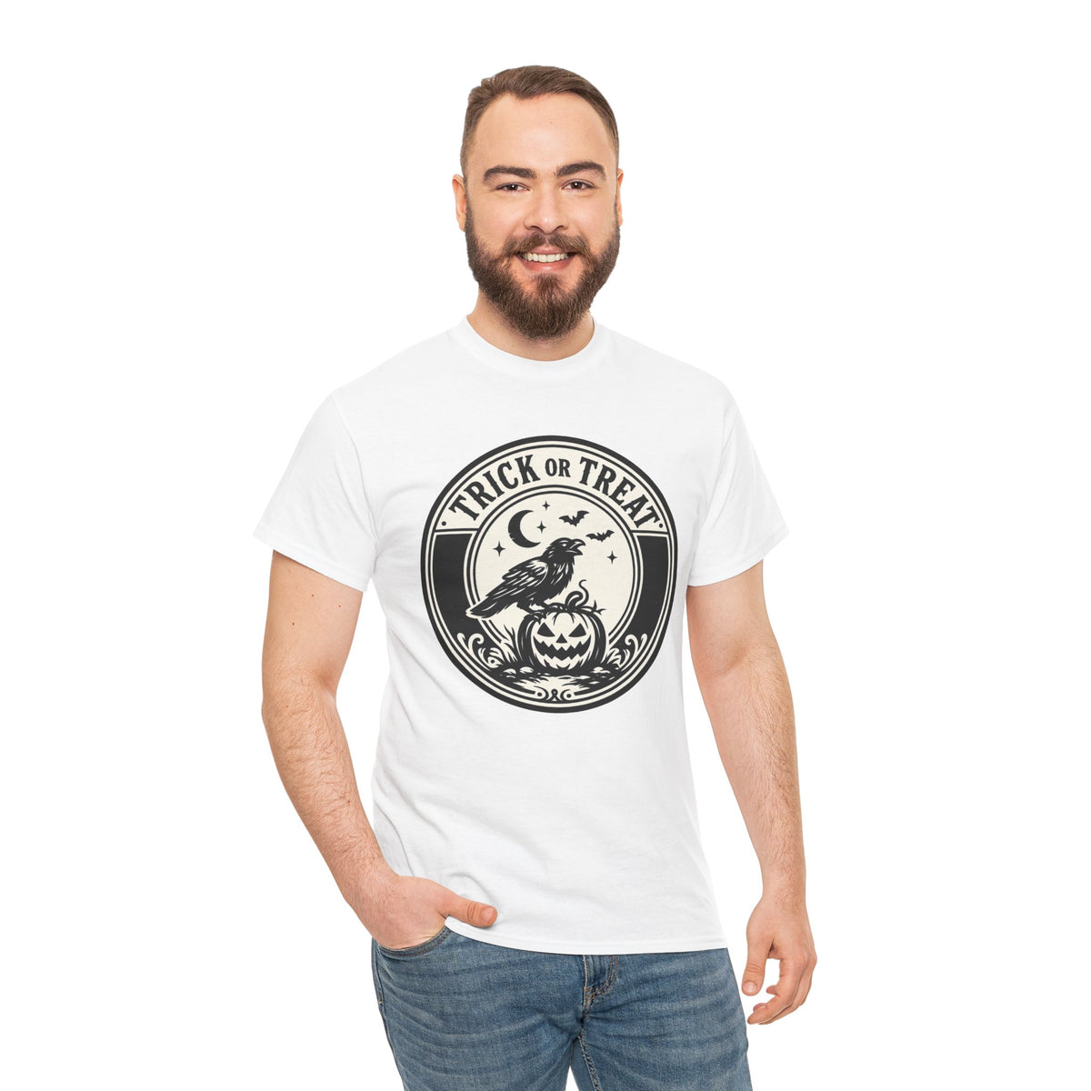 Trick or Treat Vintage Badge Halloween Graphic T-Shirt | WildOrbit