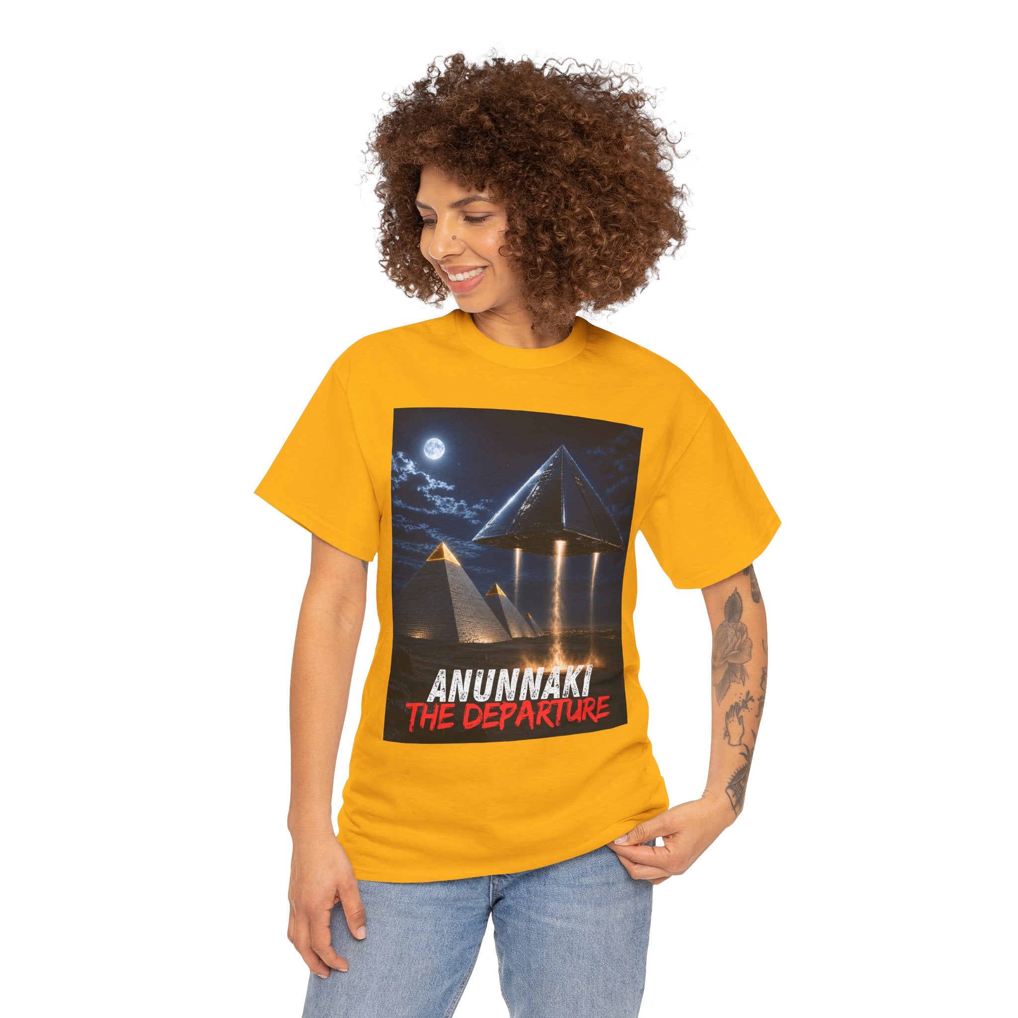 Anunnaki The Departure T-Shirt – Ancient Alien UFO Pyramid Sci-Fi Graphic Tee