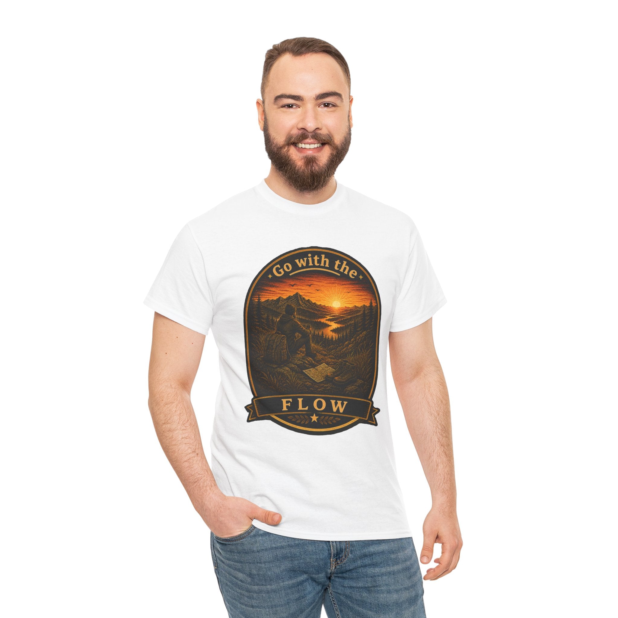 Go With the Flow Hiking T Shirt – Vintage Mountain Adventure Outdoor Graphic Tee