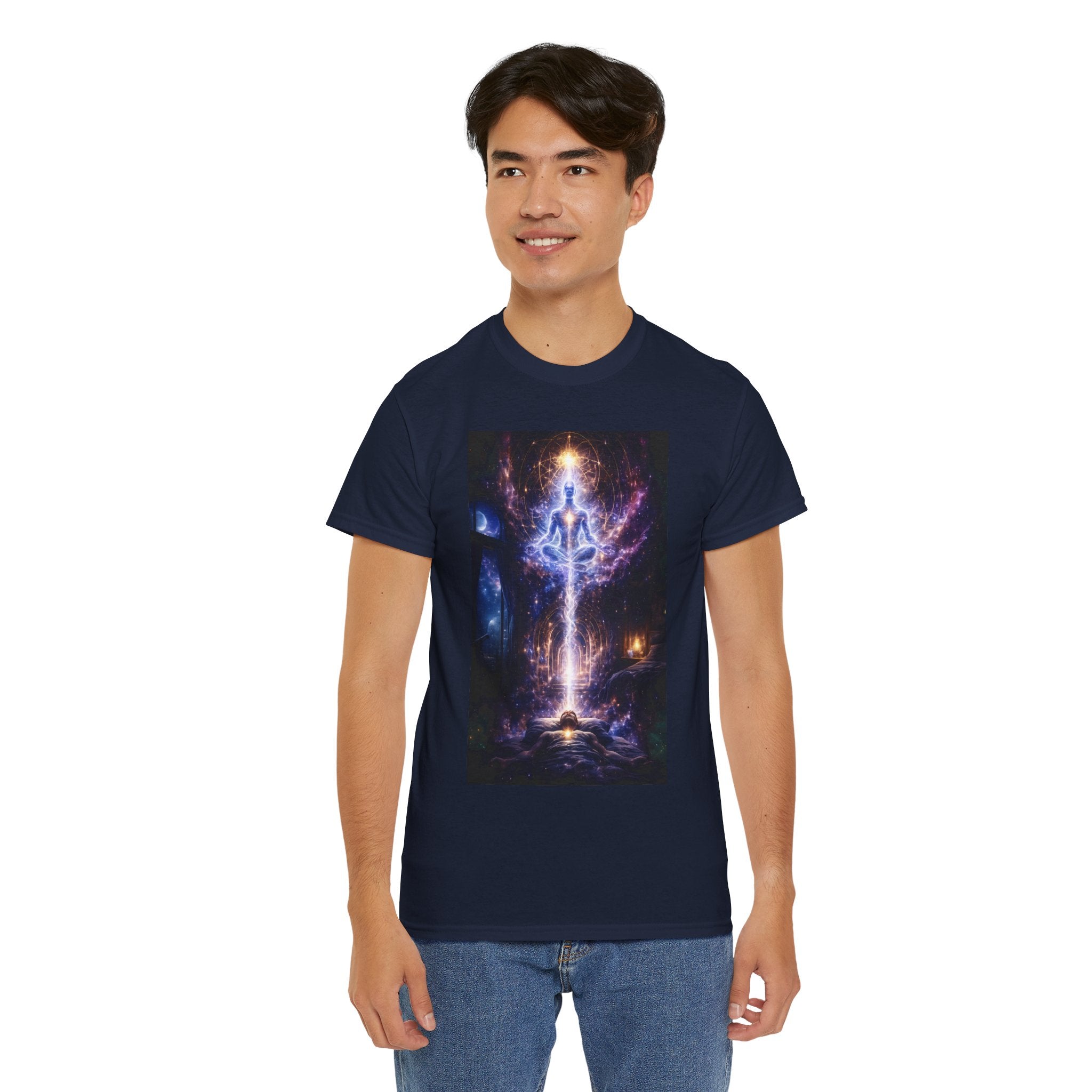 The Observer Spiritual Ascension T Shirt – Cosmic Meditation & Aura Art Graphic Tee