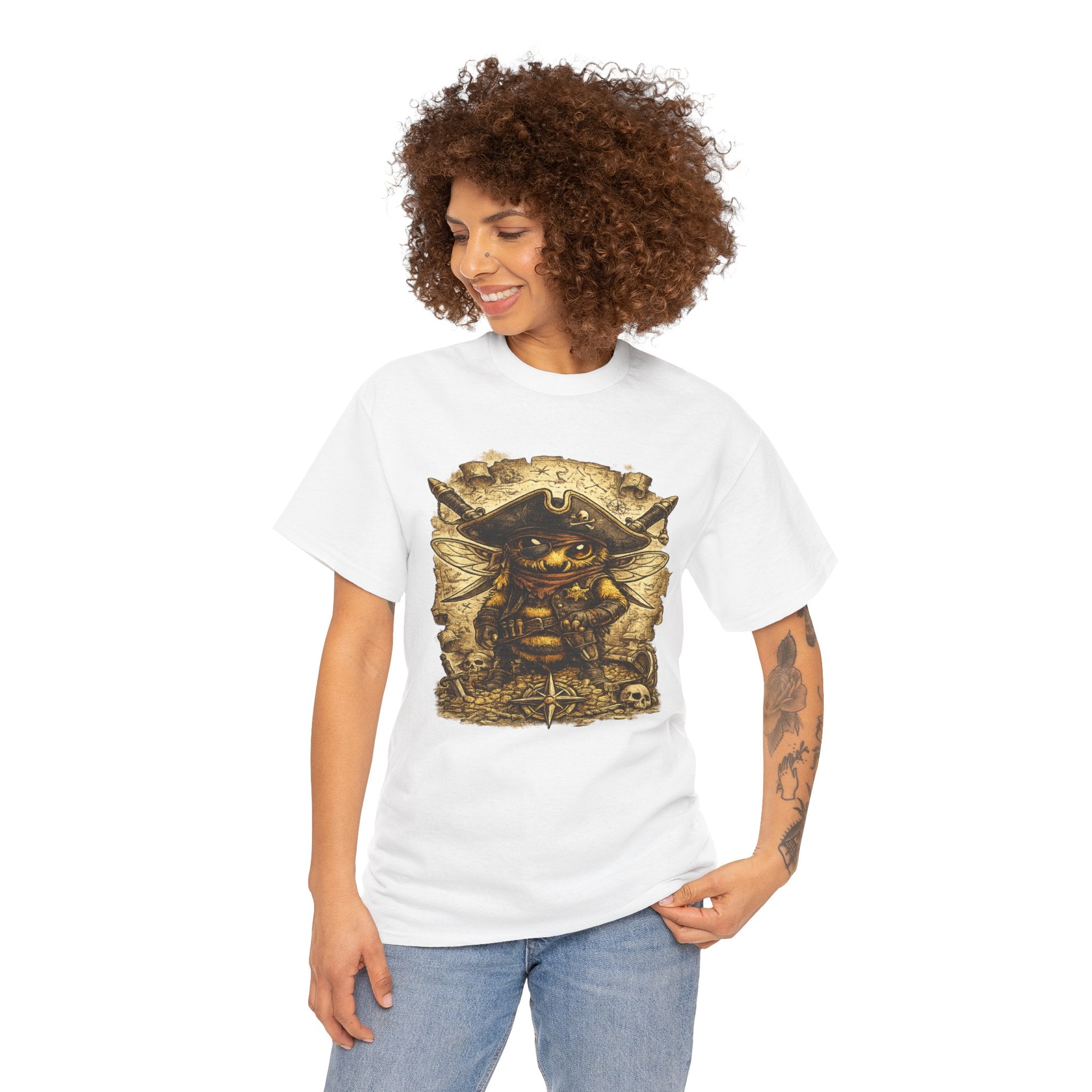 Pirate Bee Graphic T Shirt – Vintage Treasure Map Cartoon Bee Tee
