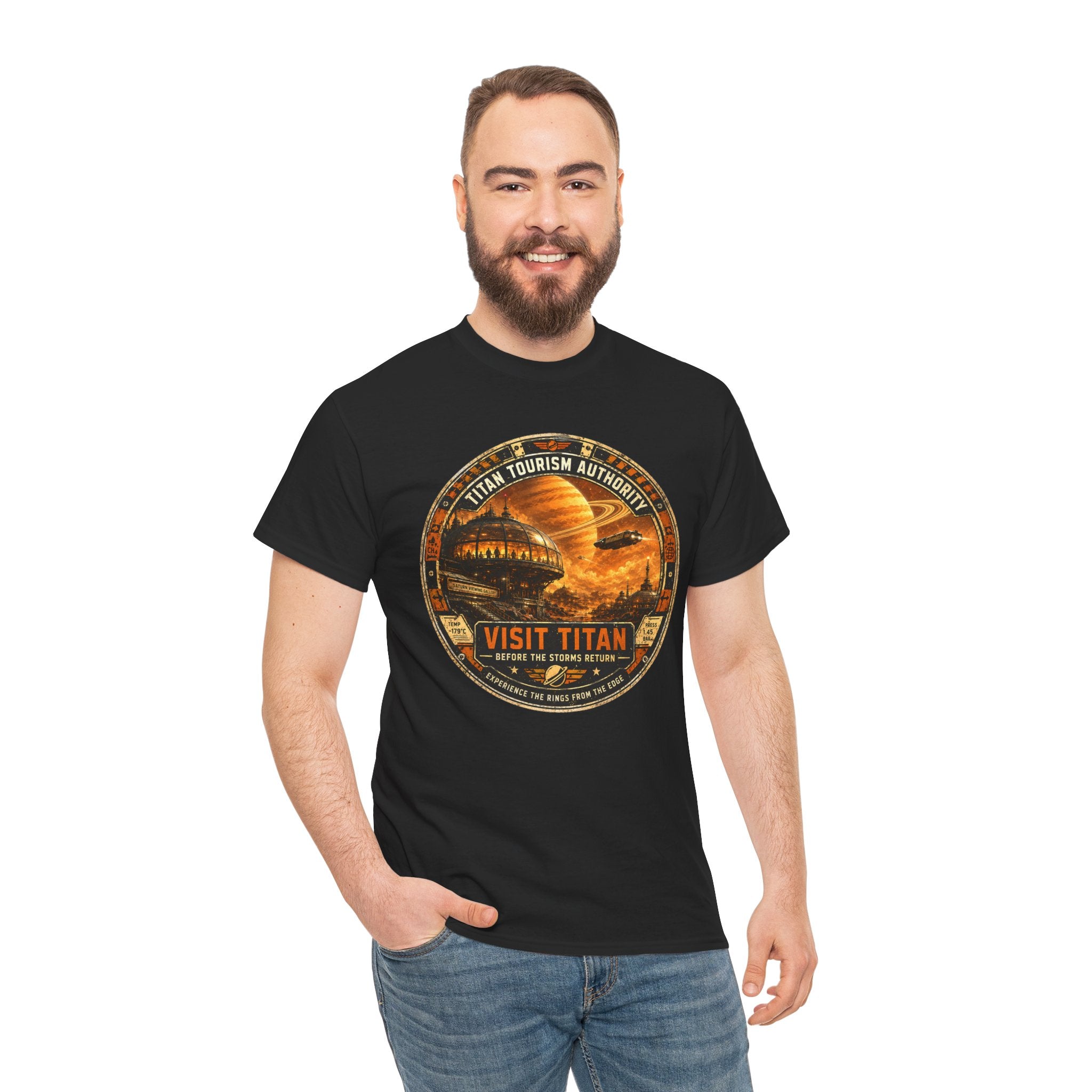 Visit Titan Vintage Space Travel T Shirt – Retro Sci Fi Graphic Tee