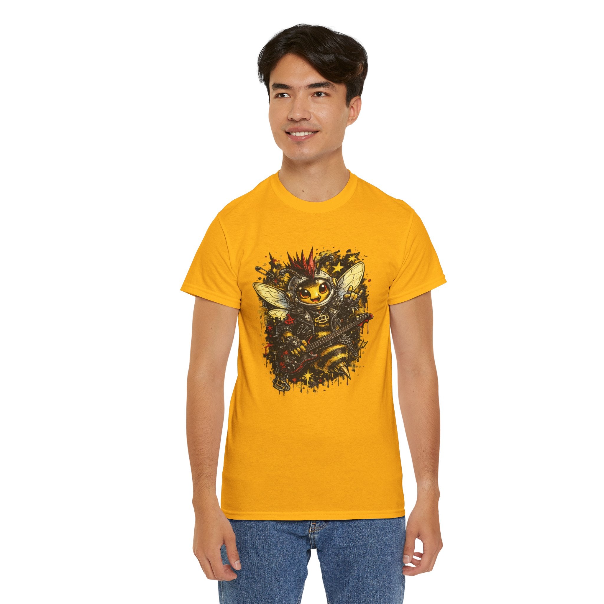 Punk Rock Bee T Shirt – Retro Grunge Bumblebee Guitar Graphic Tee
