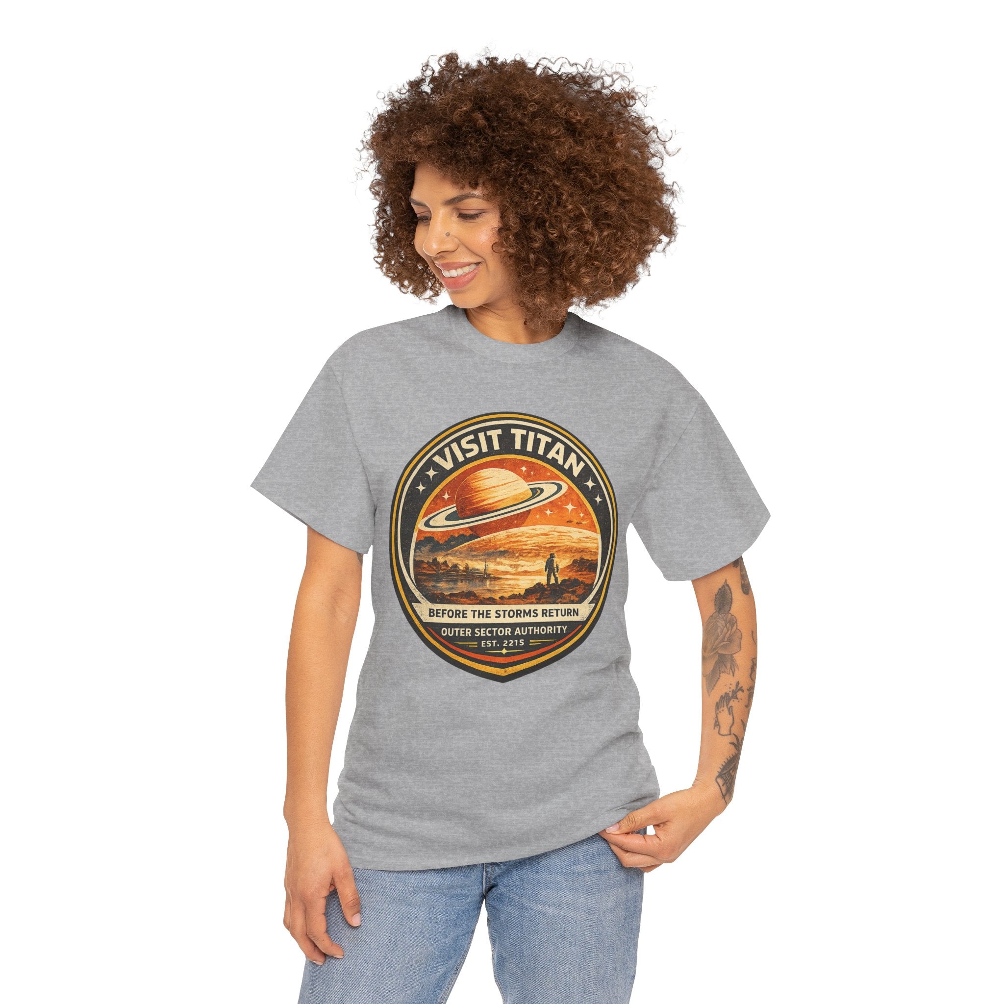 Visit Titan Retro Space Travel T Shirt – Vintage Sci Fi Planet Tourism Graphic Tee