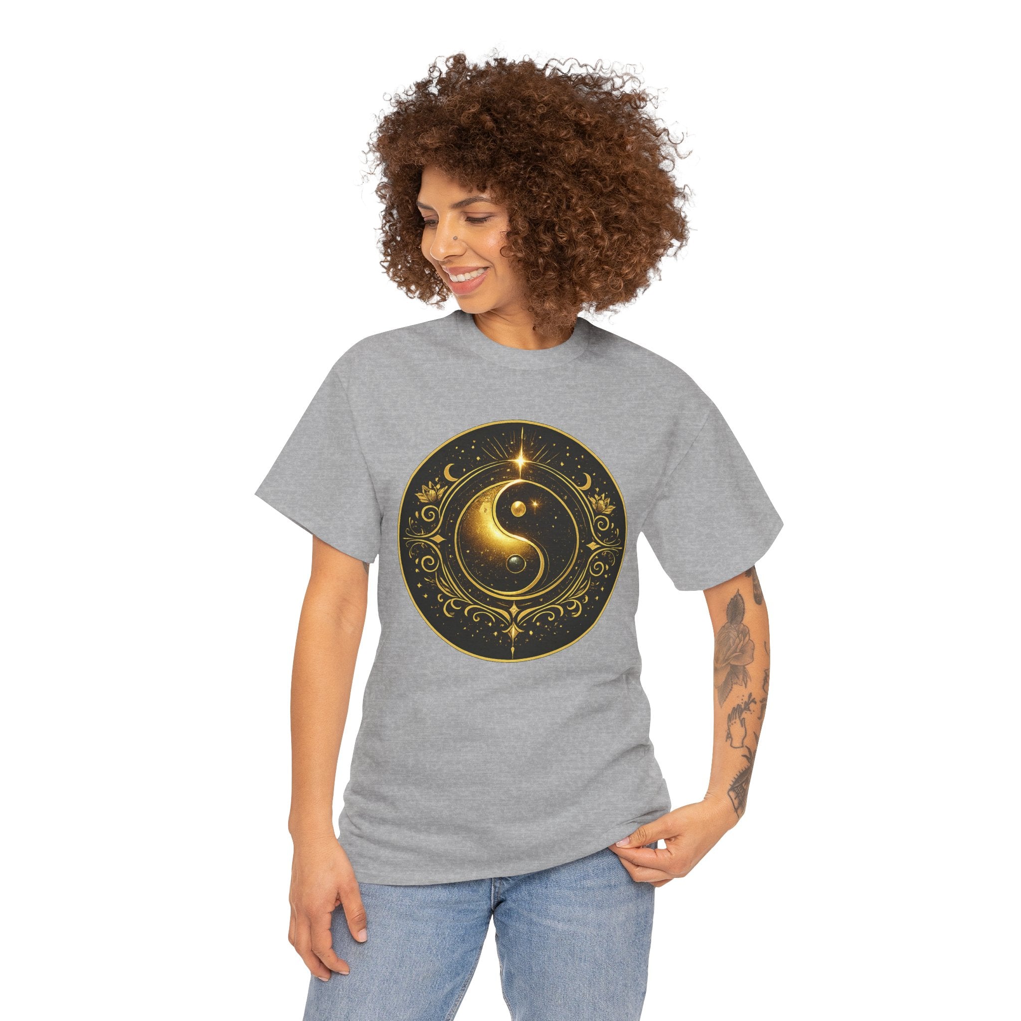 Balance & Harmony Yin Yang Illustration T-Shirt – Celestial Sacred Symbol Graphic Tee