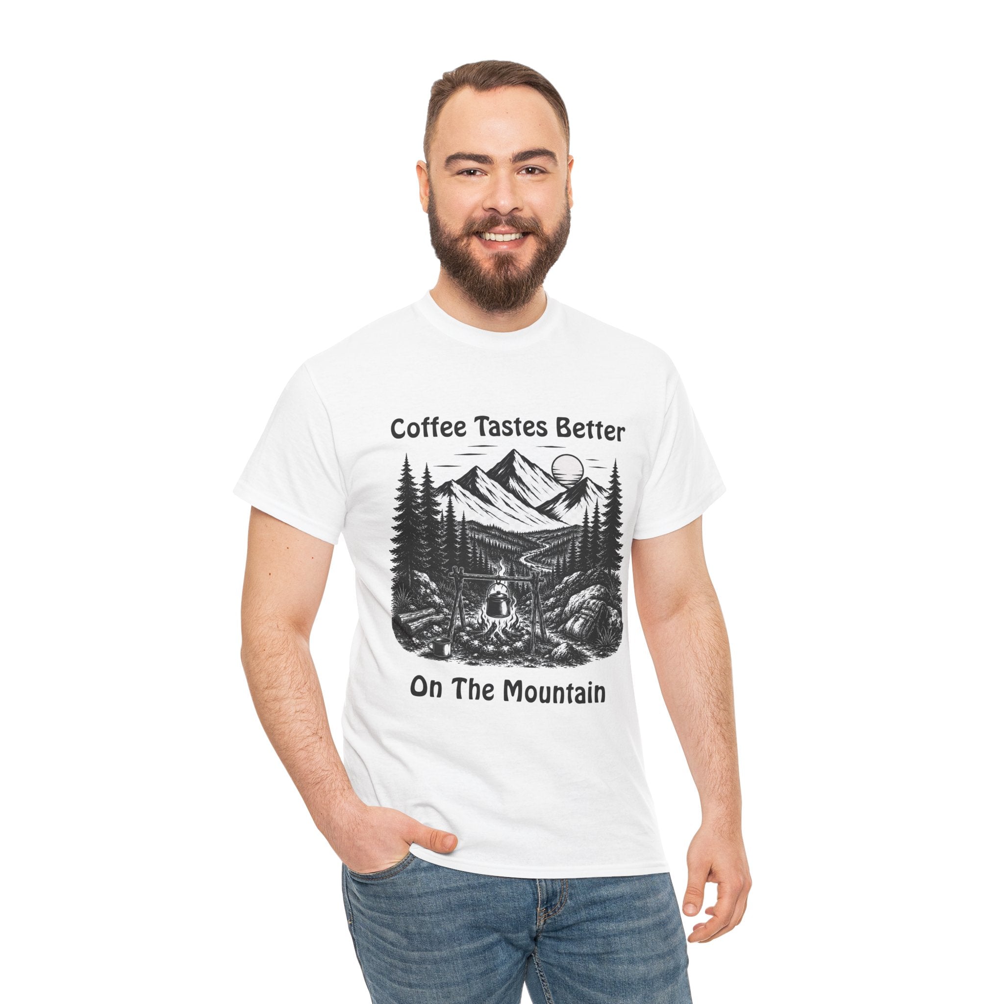 Coffee Tastes Better On The Mountain T Shirt – Camping Hiking Adventure Graphic Tee