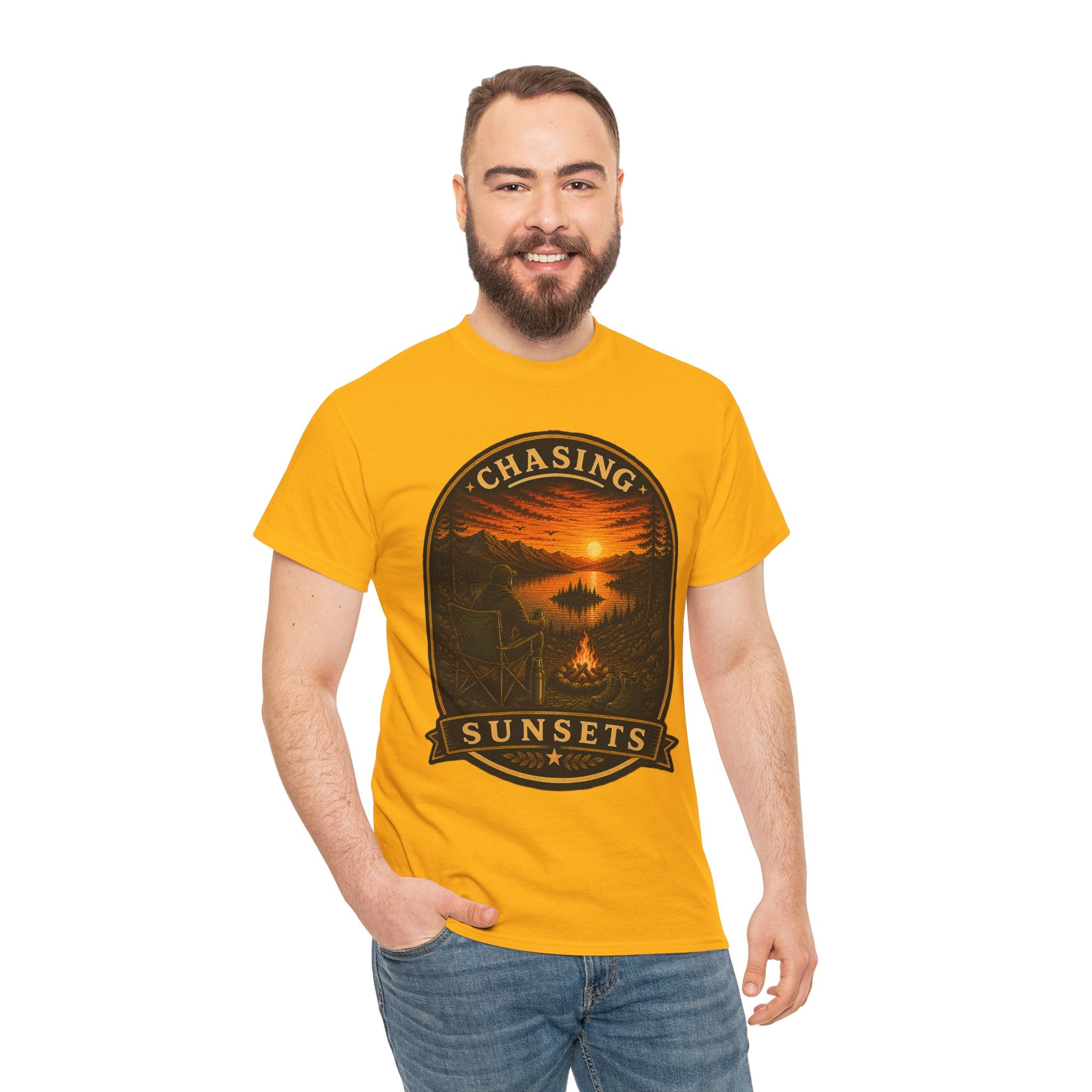 Chasing Sunsets Camping T Shirt – Vintage Sunset Campfire Outdoor Graphic Tee