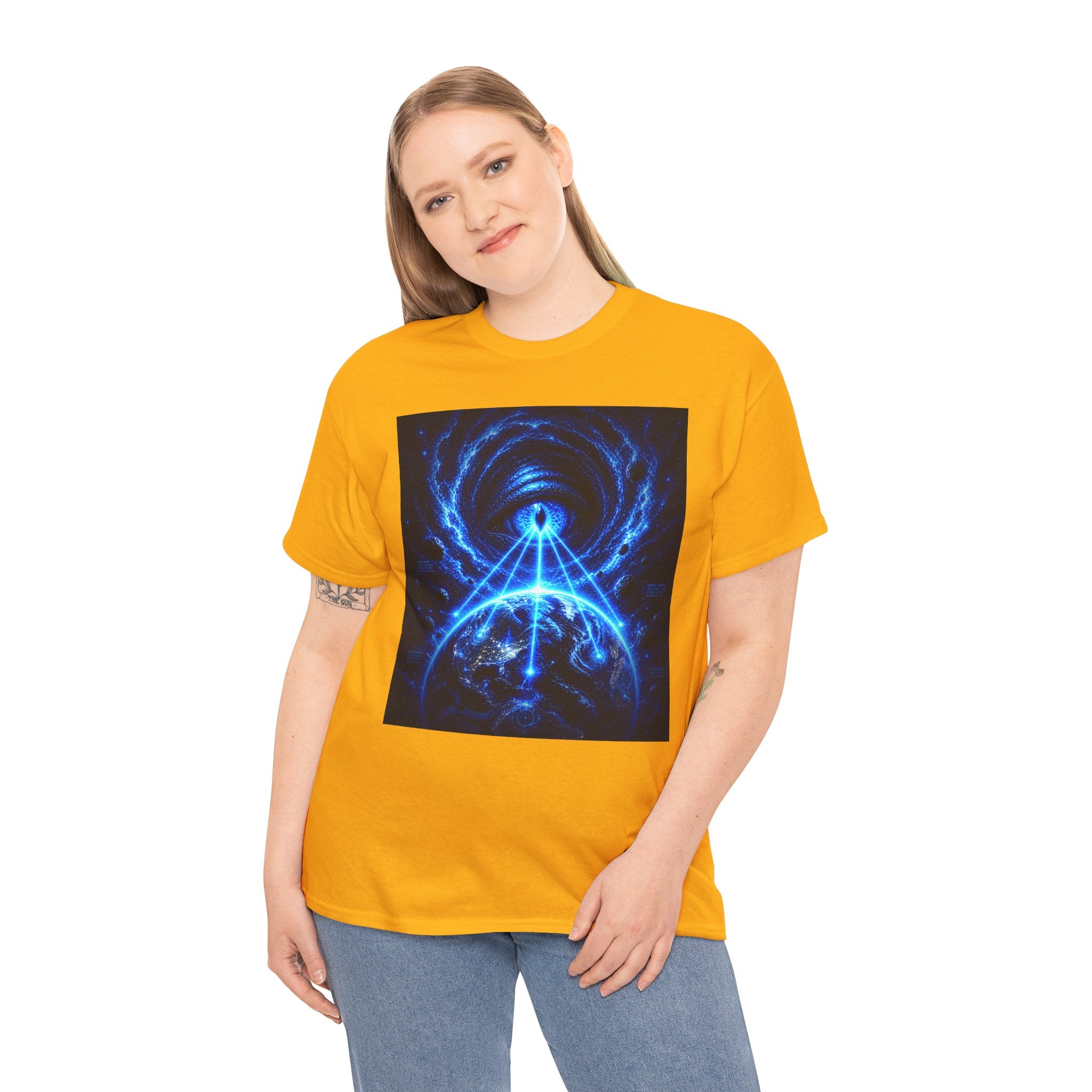 Sci Fi Cosmic Alien Scanning Eye T Shirt – Electric Blue Arcane Symbol Graphic Tee