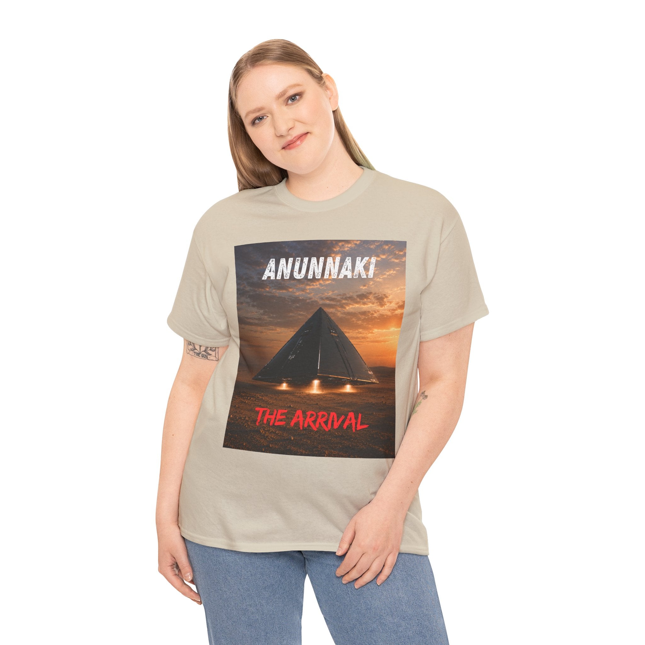 Anunnaki Arrival T Shirt – Ancient Alien Pyramid UFO Graphic Tee Inspired by Sumerian Legends
