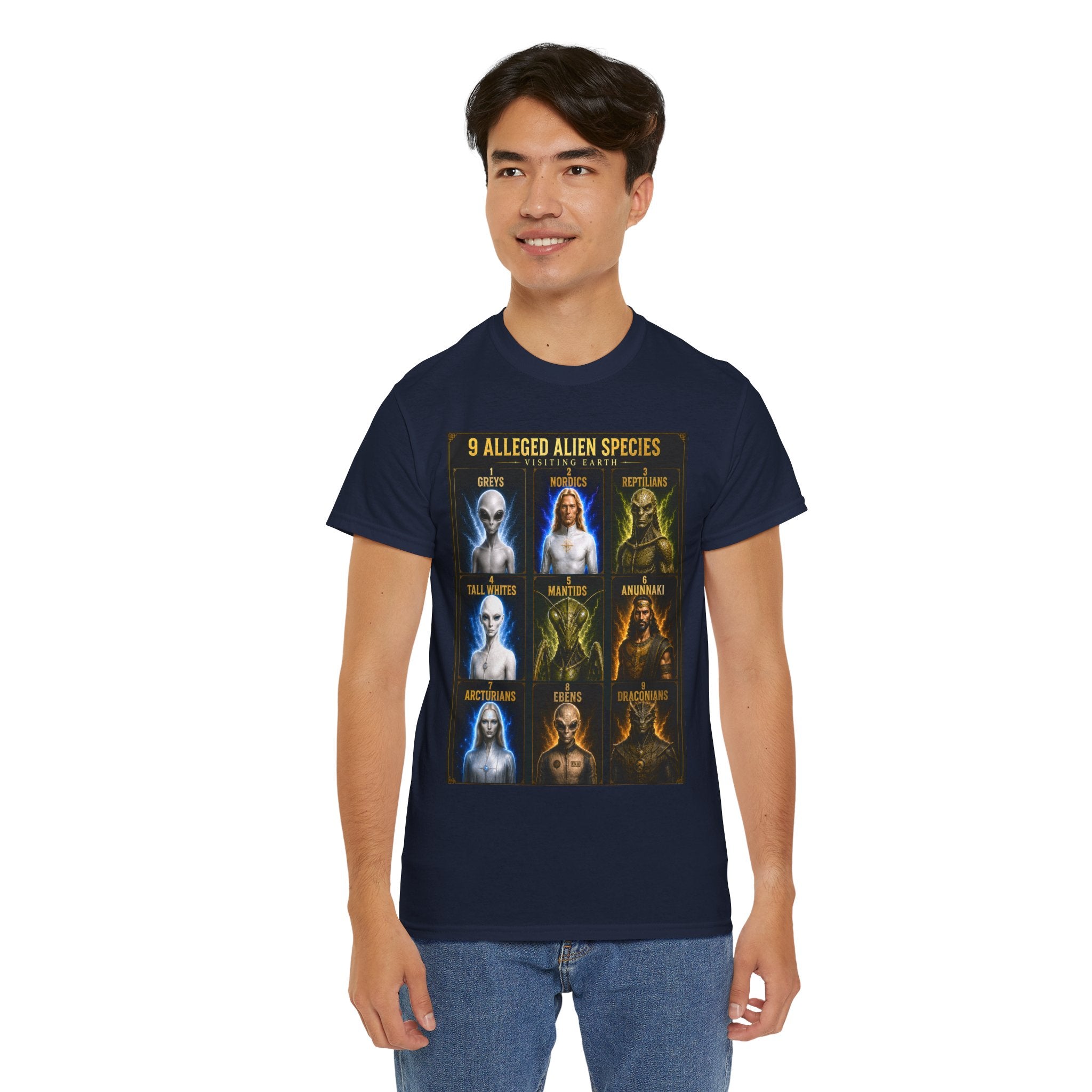 9 Alleged Alien Species T-Shirt – Ancient Aliens Sci-Fi Graphic Tee for UFO Fans
