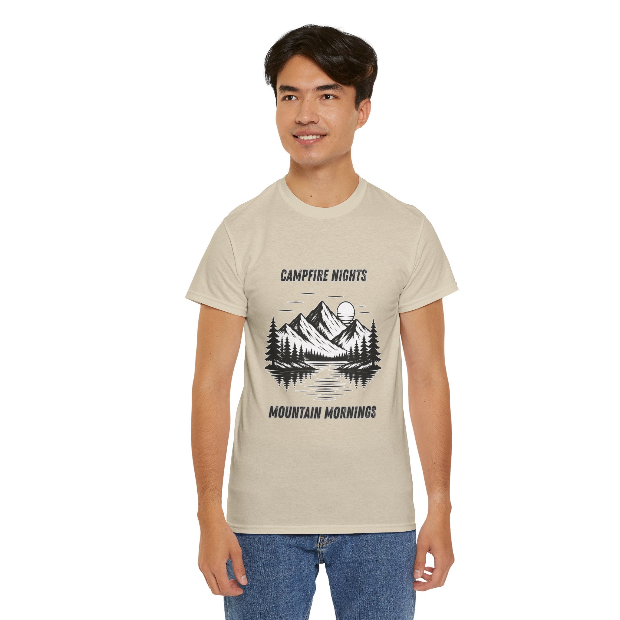 Campfire Nights Mountain Mornings T Shirt – Vintage Hiking Camping Mountain Graphic Tee