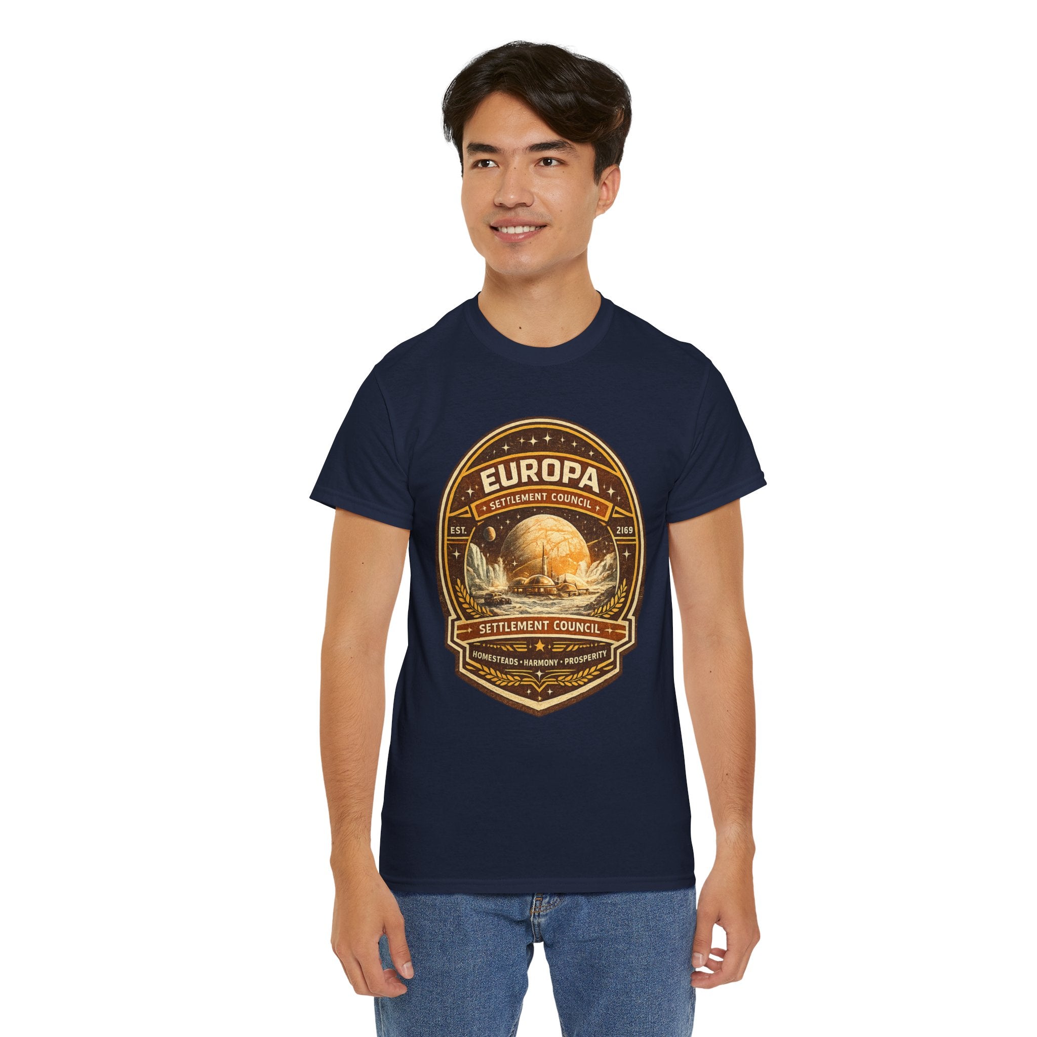 Europa Settlement Council T Shirt – Retro Sci Fi Space Colony Graphic Tee