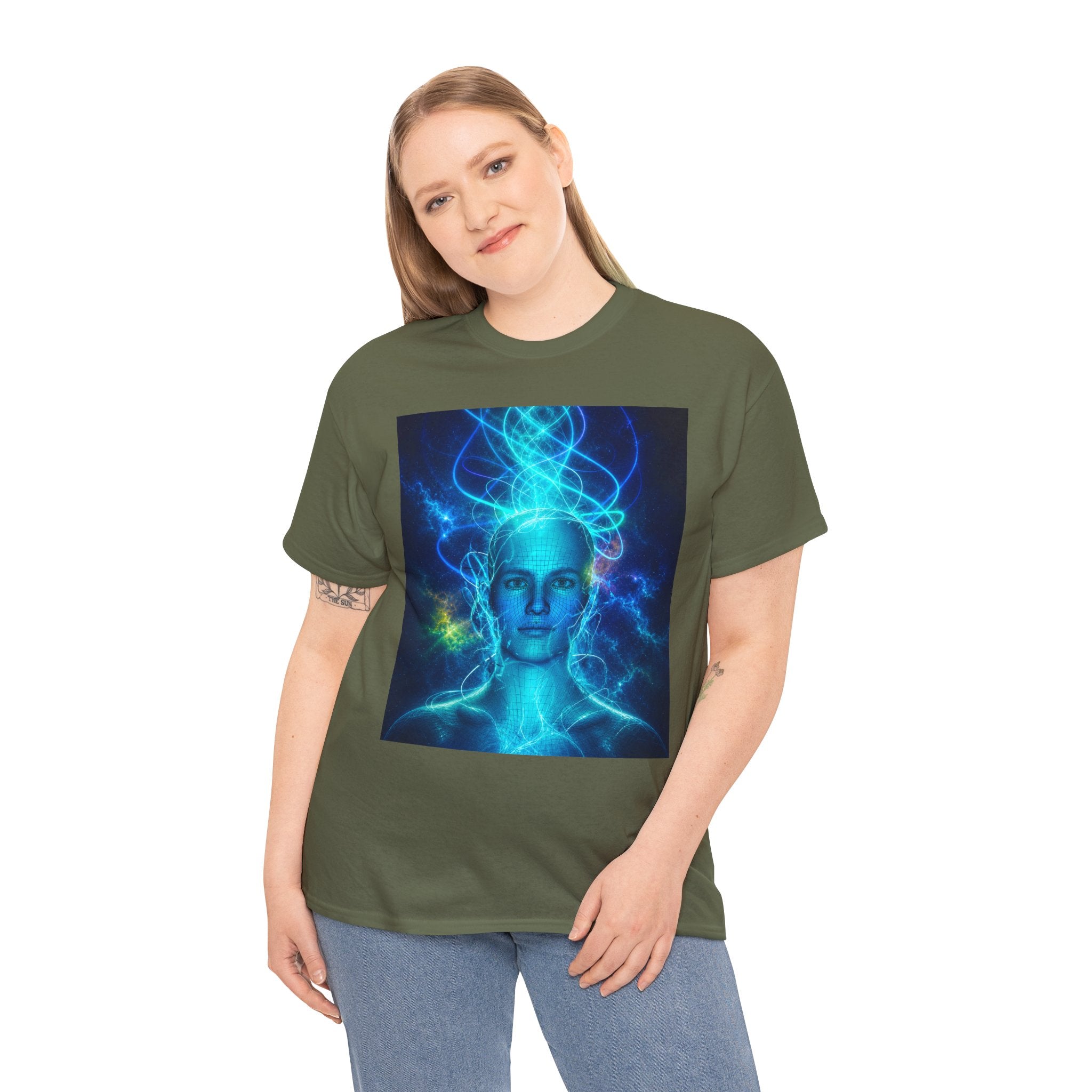 Sci Fi Regeneration Head T Shirt – Electric Blue Cyberpunk AI Graphic Tee