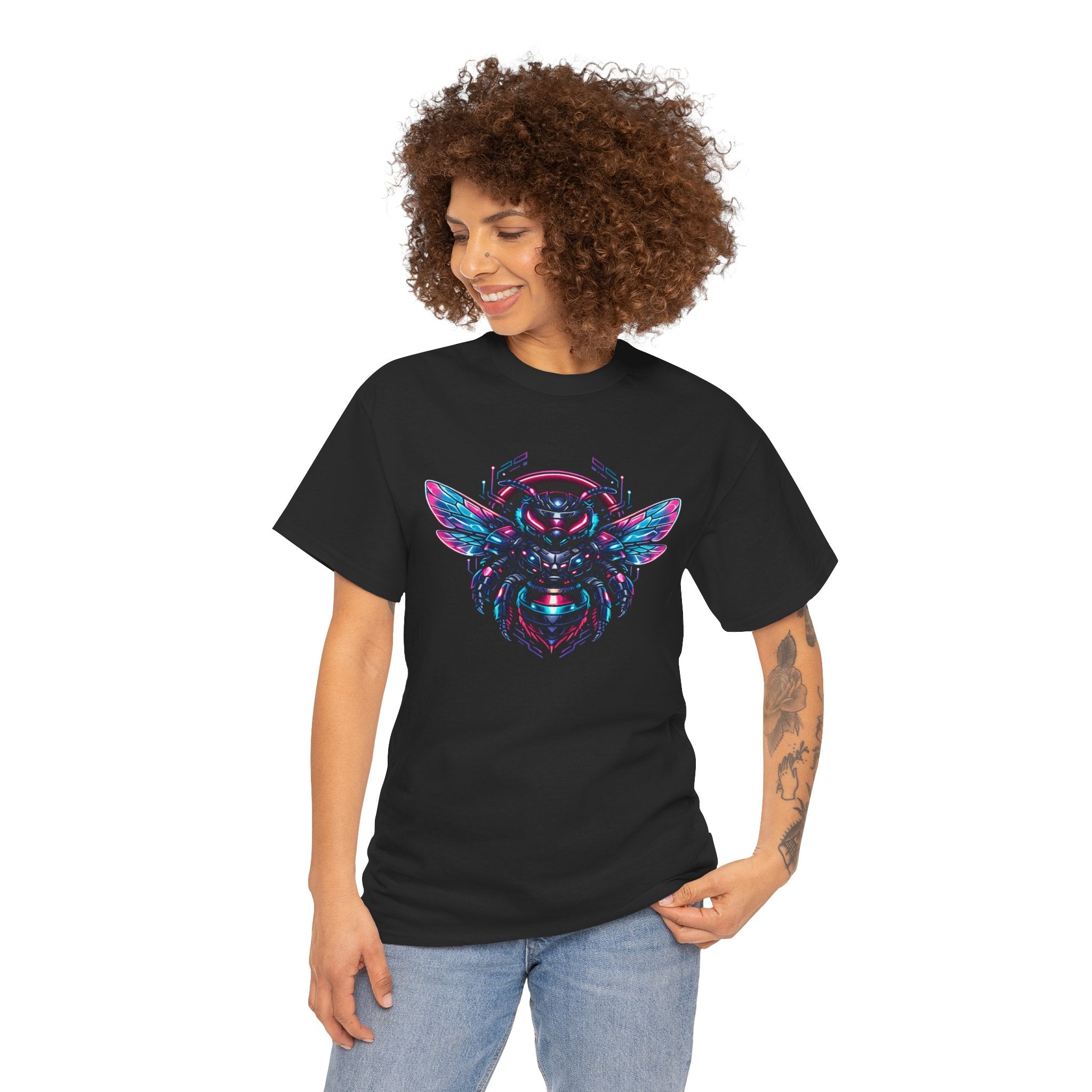 Cyberpunk Bee T Shirt – Neon Futuristic Bee Graphic Tee