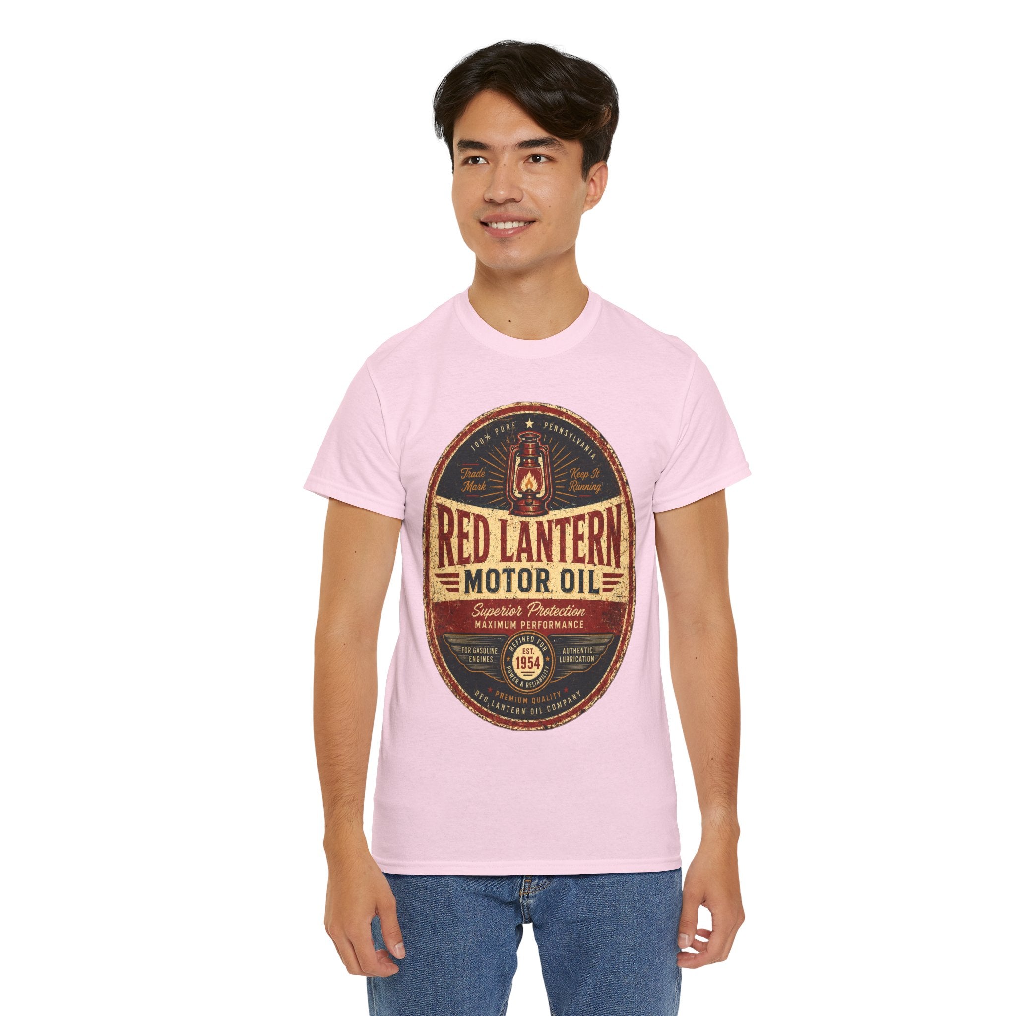 Red Lantern Motor Oil Vintage T Shirt – Retro Automotive Garage Graphic Tee for Car Lovers