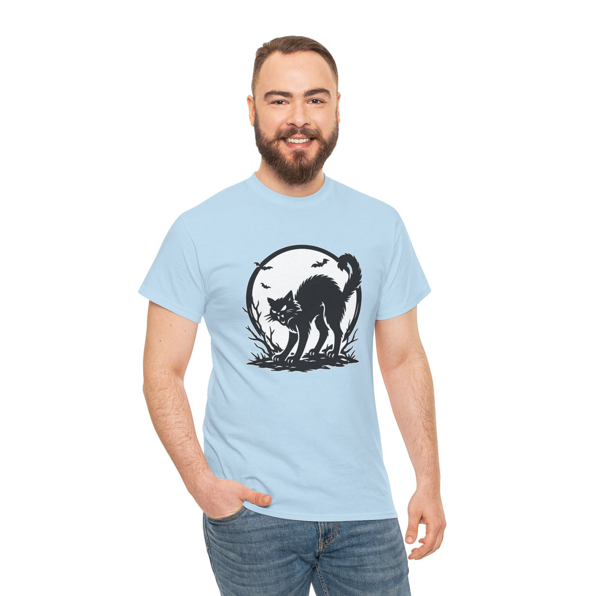 Black Cat Moon Halloween Graphic T-Shirt | WildOrbit