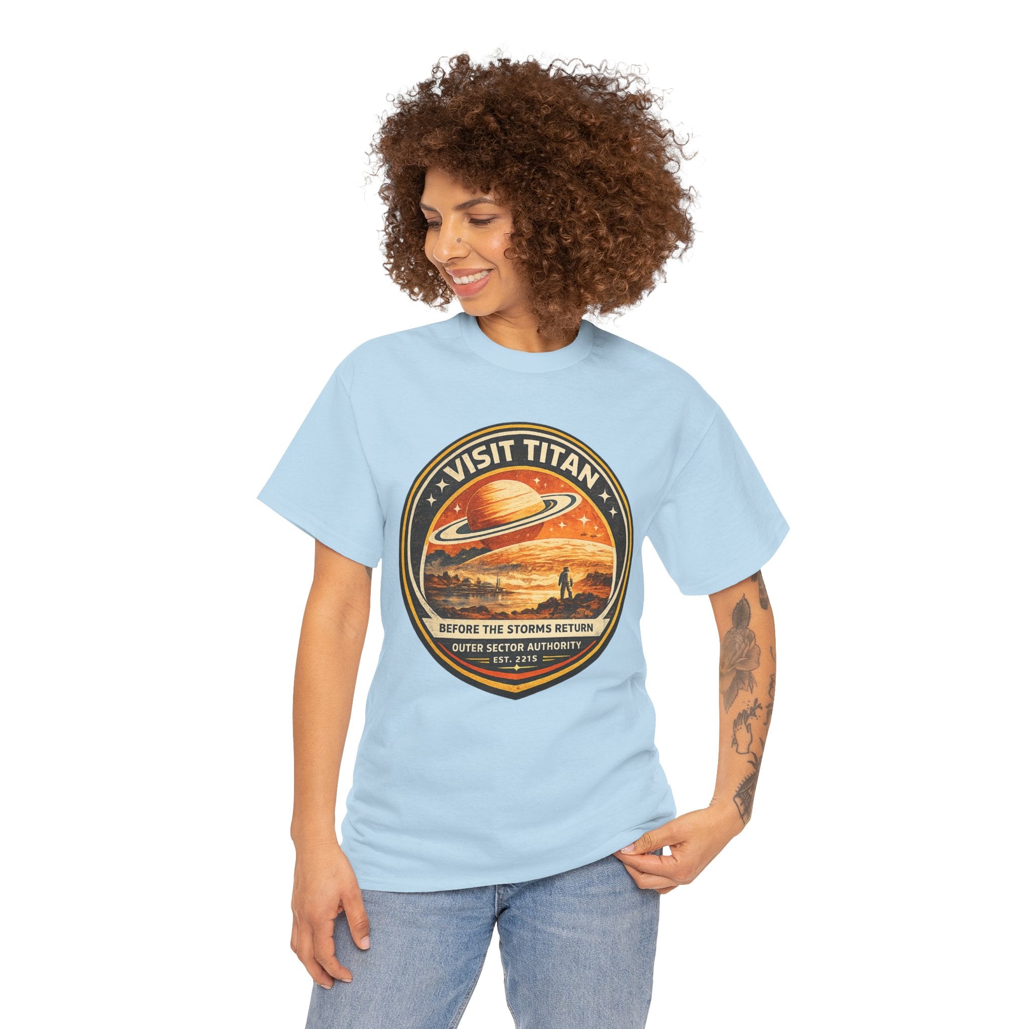 Visit Titan Retro Space Travel T Shirt – Vintage Sci Fi Planet Tourism Graphic Tee