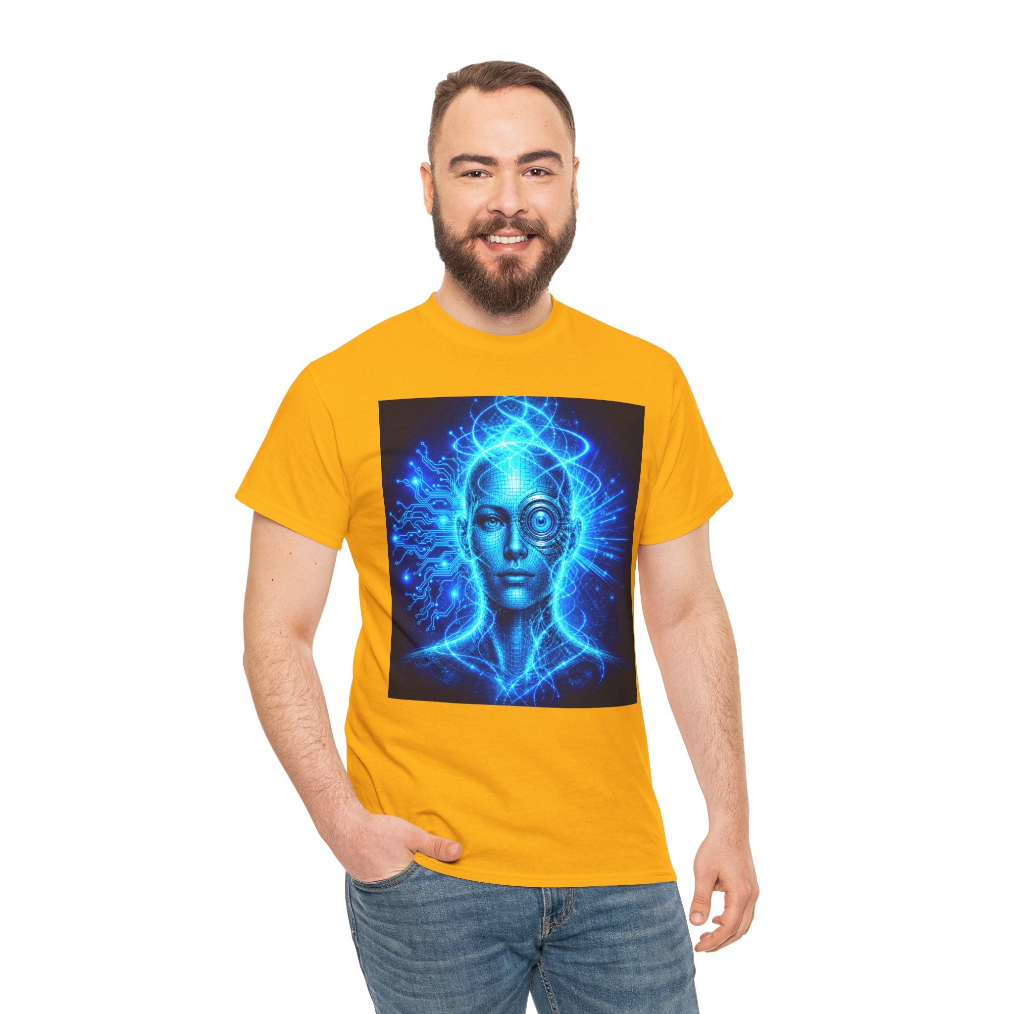Sci Fi Cyborg Eye T Shirt – Futuristic Blue AI Cosmic Mind Graphic Tee