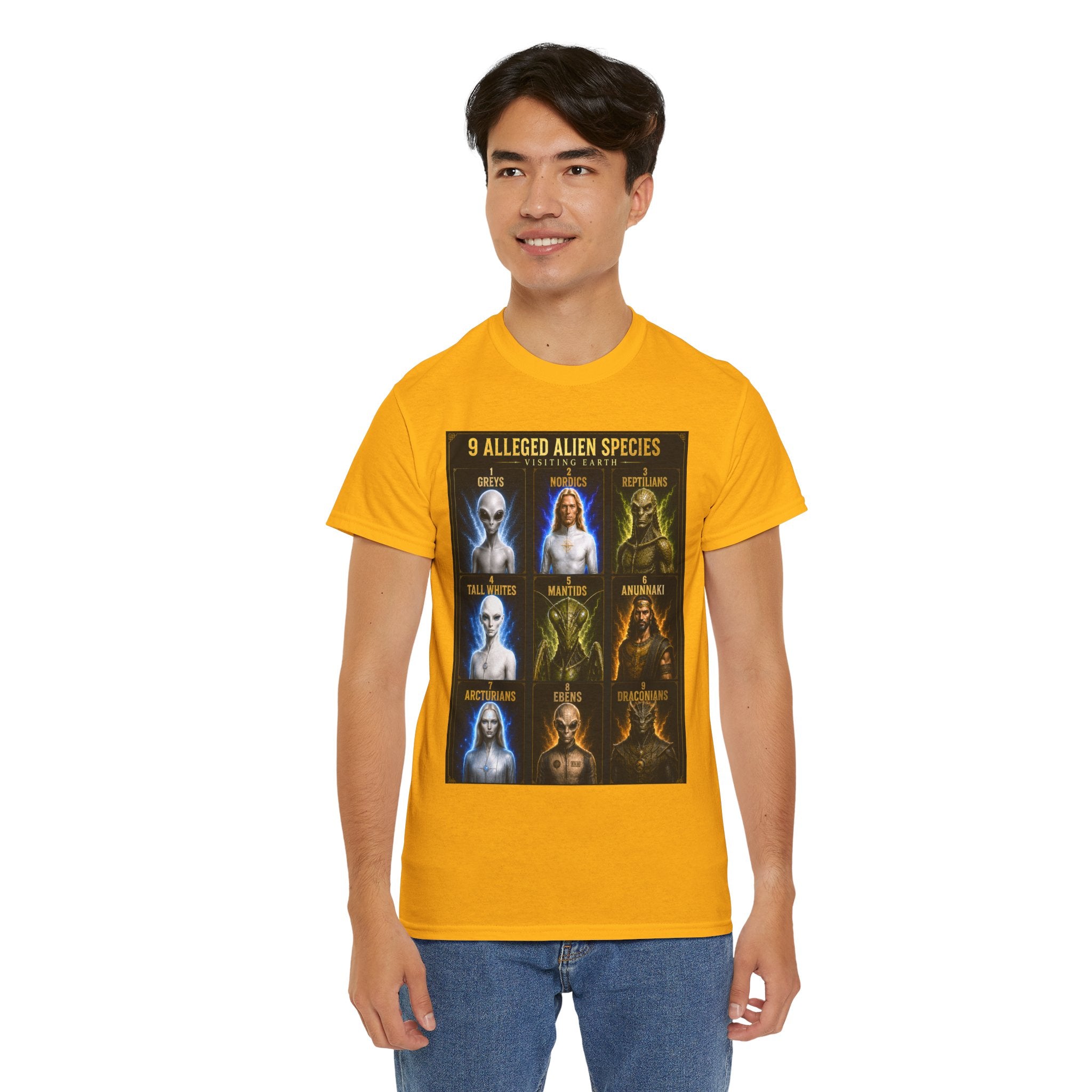 9 Alleged Alien Species T-Shirt – Ancient Aliens Sci-Fi Graphic Tee for UFO Fans