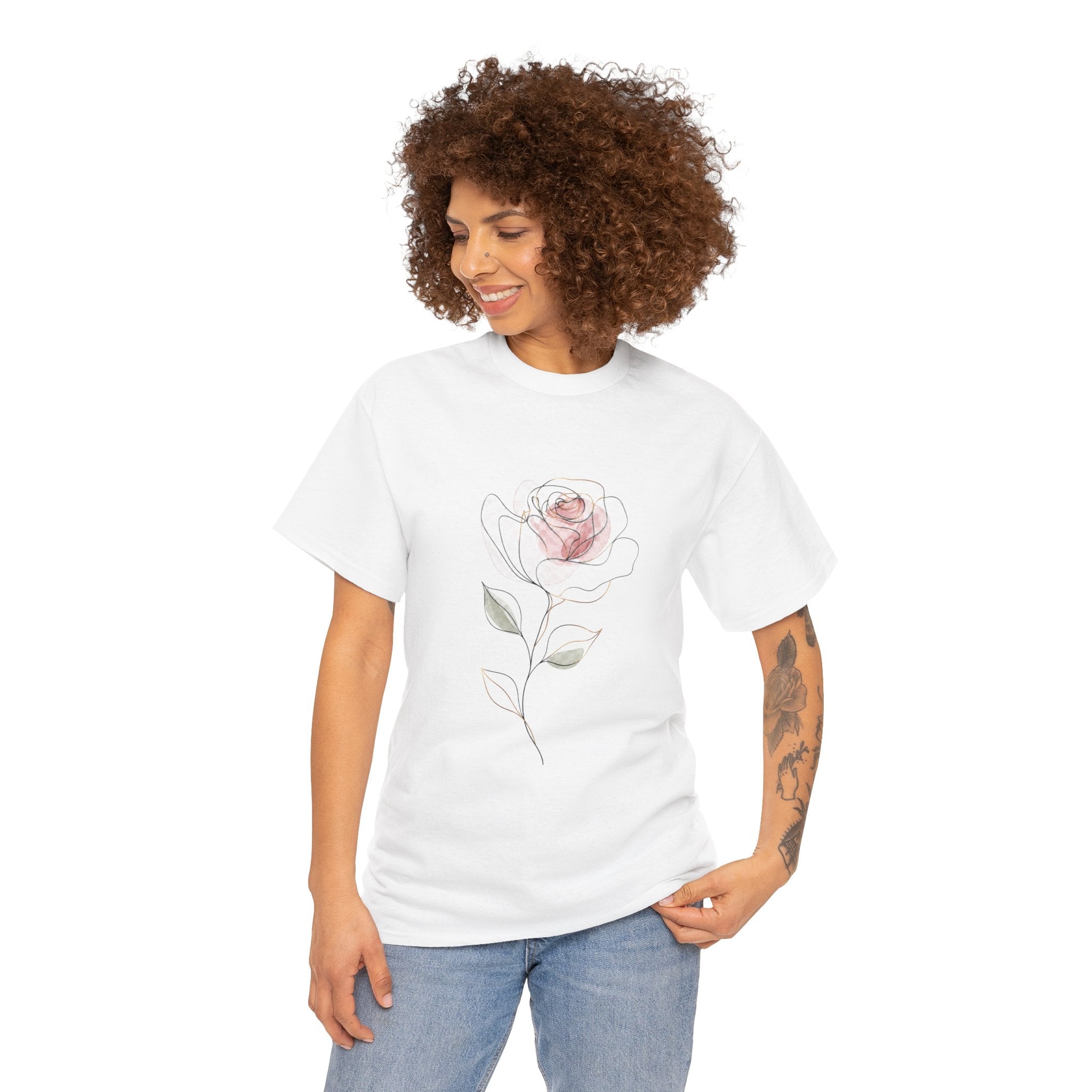 Minimalist Rose Watercolour T Shirt – Elegant Floral Sketch Graphic Tee for Women