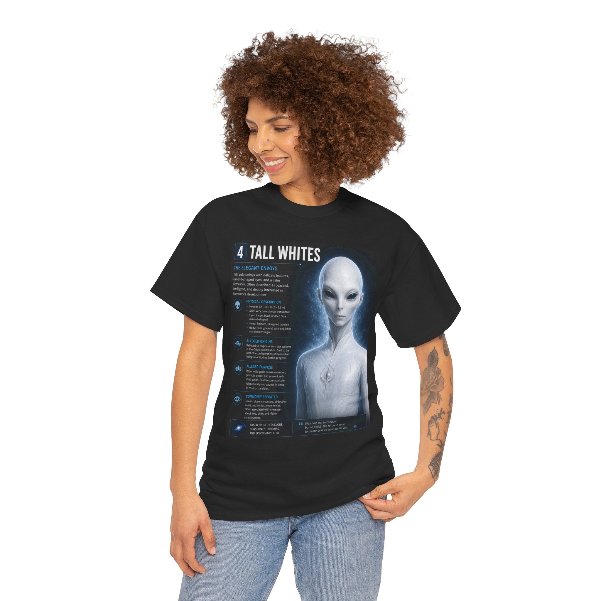 Tall Whites Alien T-Shirt – Ancient Aliens Sci-Fi Informational Graphic Tee for UFO Fans