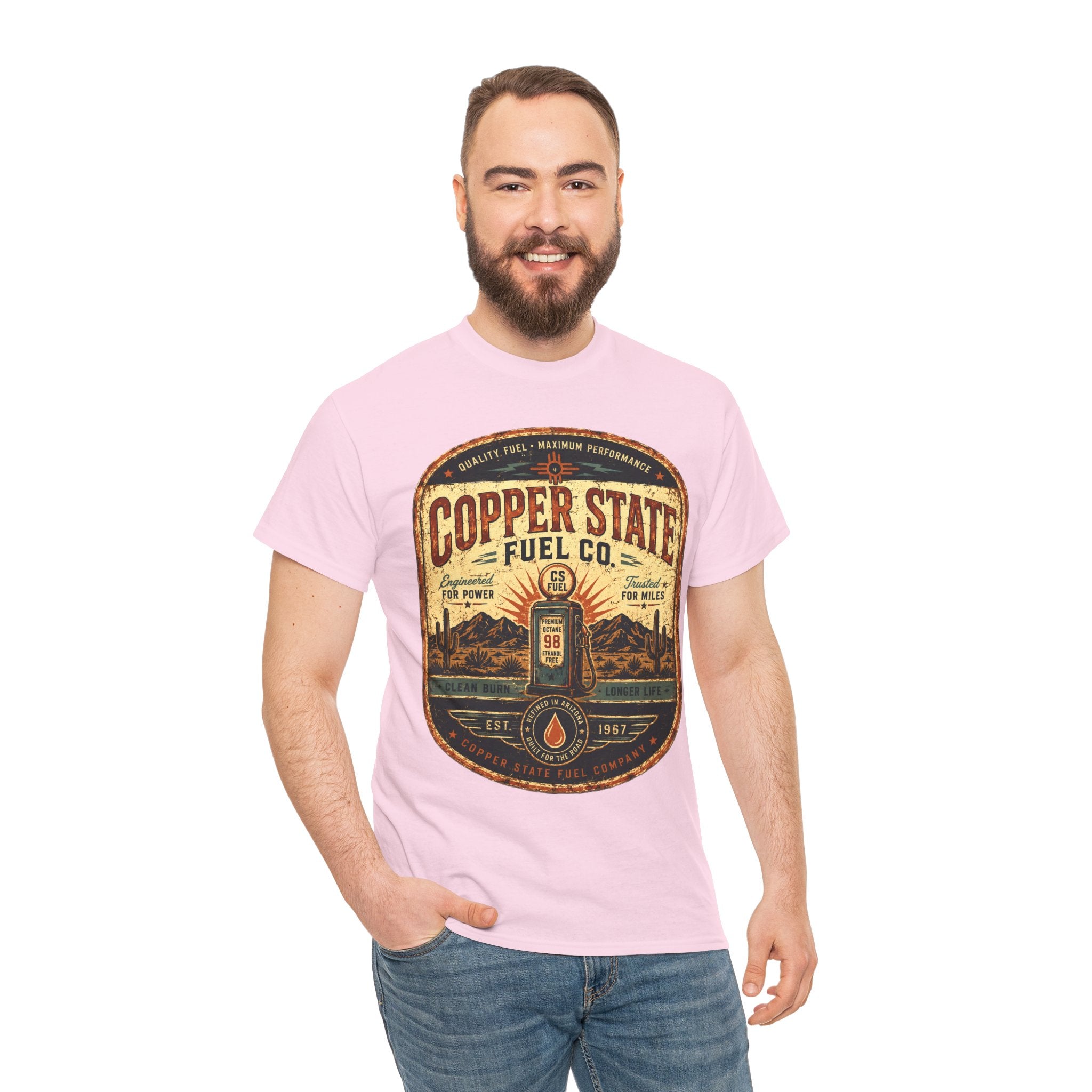 Copper State Fuel Co Vintage Gas Station T-Shirt – Retro Automotive Garage Graphic Tee for Car Enthusiasts