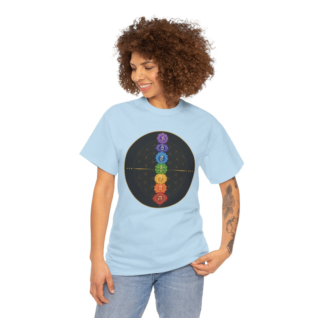 Root To Crown Chakra Illustrated T-Shirt – Sacred Geometry Energy Alignment Graphic Tee
