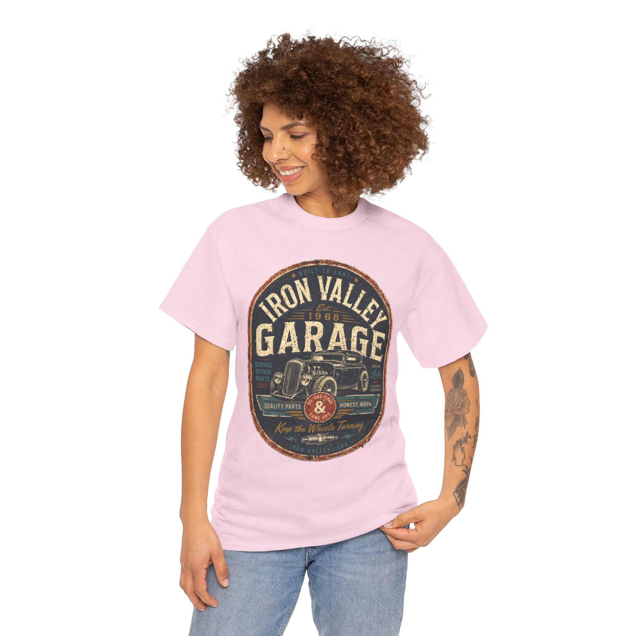 Iron Valley Garage Vintage Car T Shirt – Retro Classic Garage Graphic Tee for Car Lovers