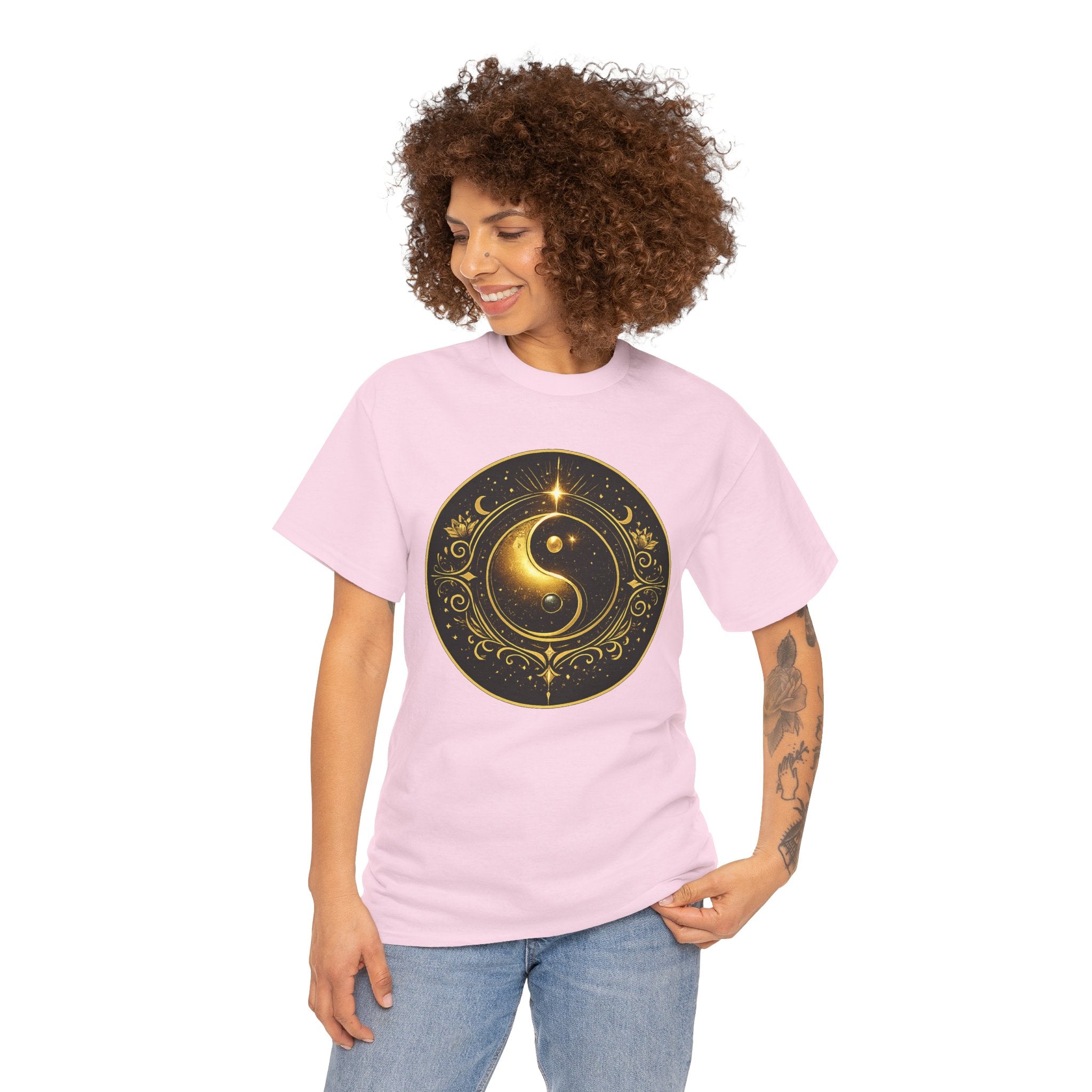 Balance & Harmony Yin Yang Illustration T-Shirt – Celestial Sacred Symbol Graphic Tee