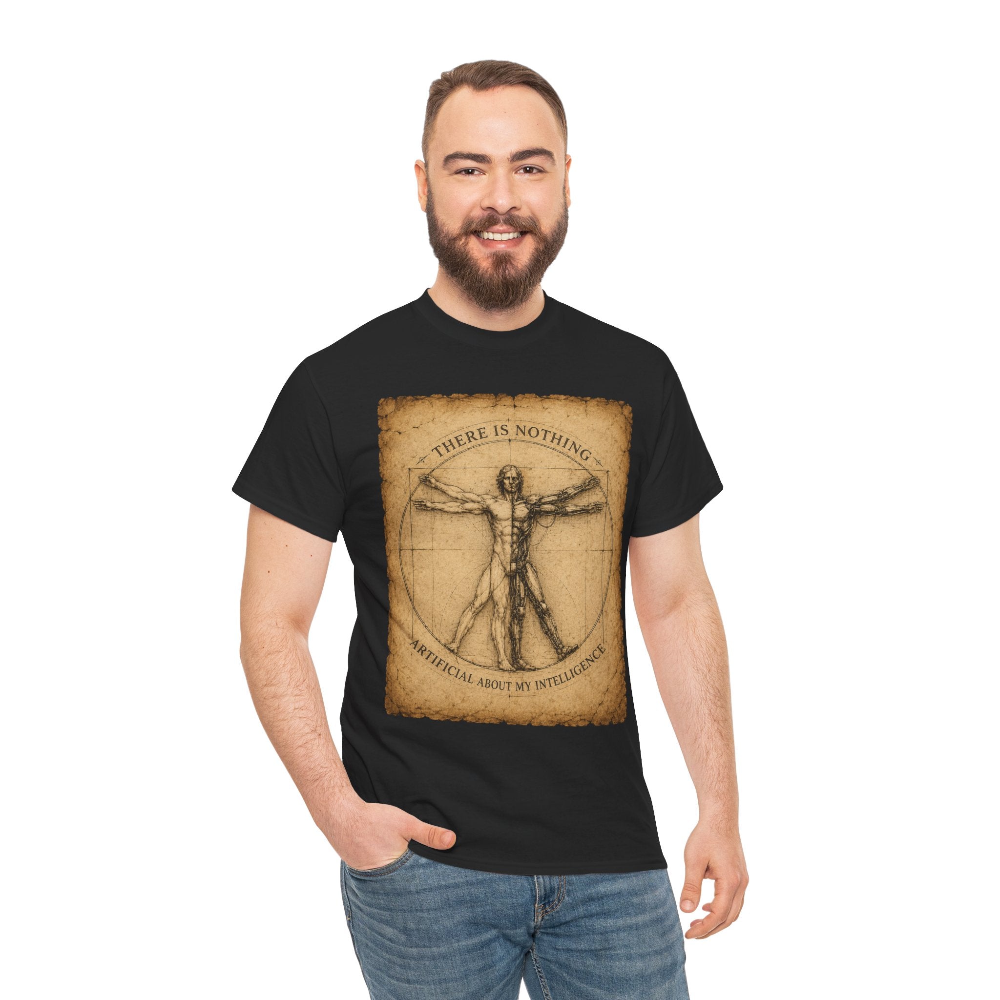 Vitruvian Intelligence T Shirt – There Is Nothing Artificial About My Intelligence Retro Philosophy Tee