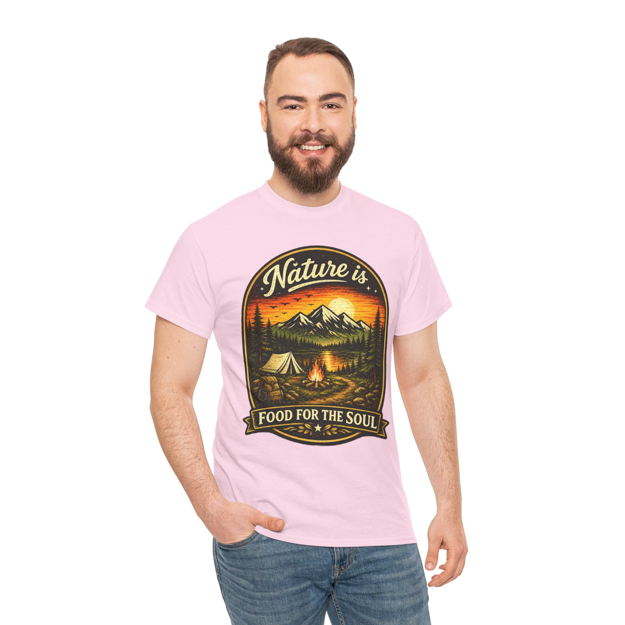 Nature Is Food For The Soul T Shirt – Vintage Camping Graphic Tee for Outdoor Lovers