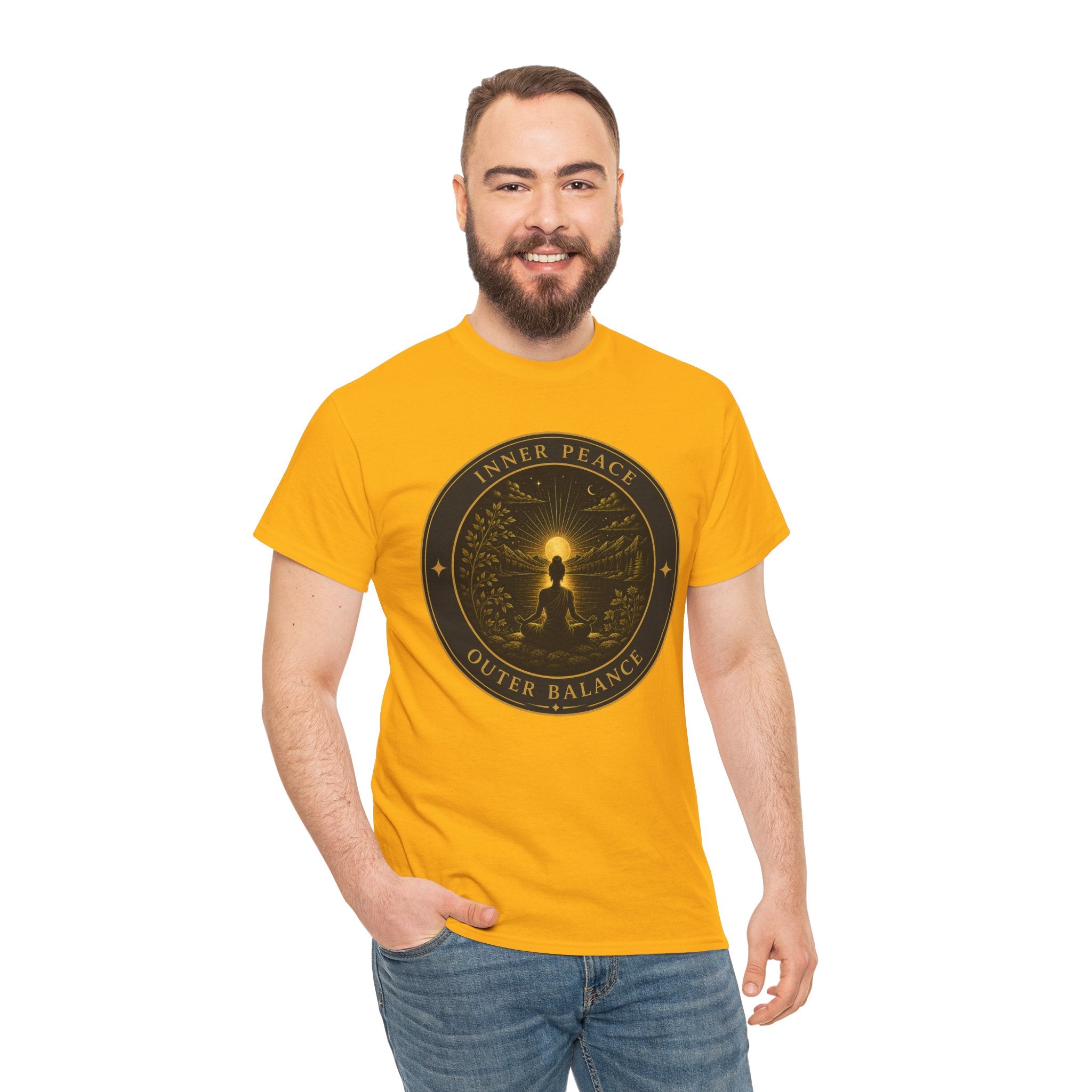 Inner Peace Outer Balance Meditation T-Shirt – Silhouette Sunrise Graphic Tee