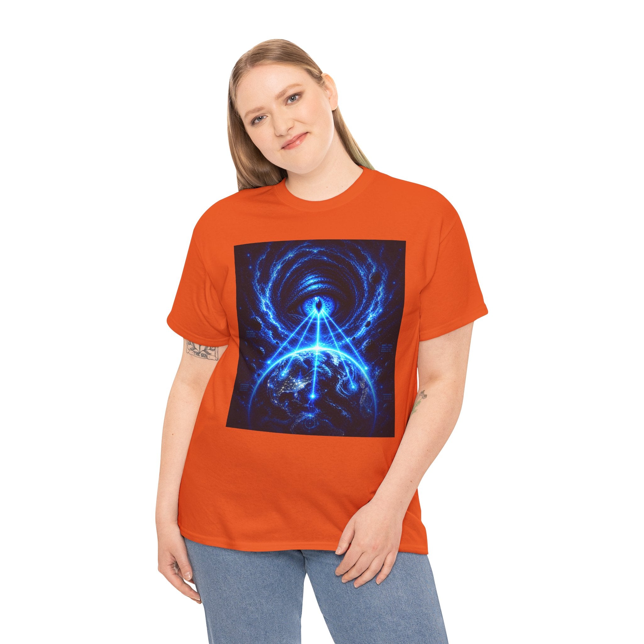 Sci Fi Cosmic Alien Scanning Eye T Shirt – Electric Blue Arcane Symbol Graphic Tee