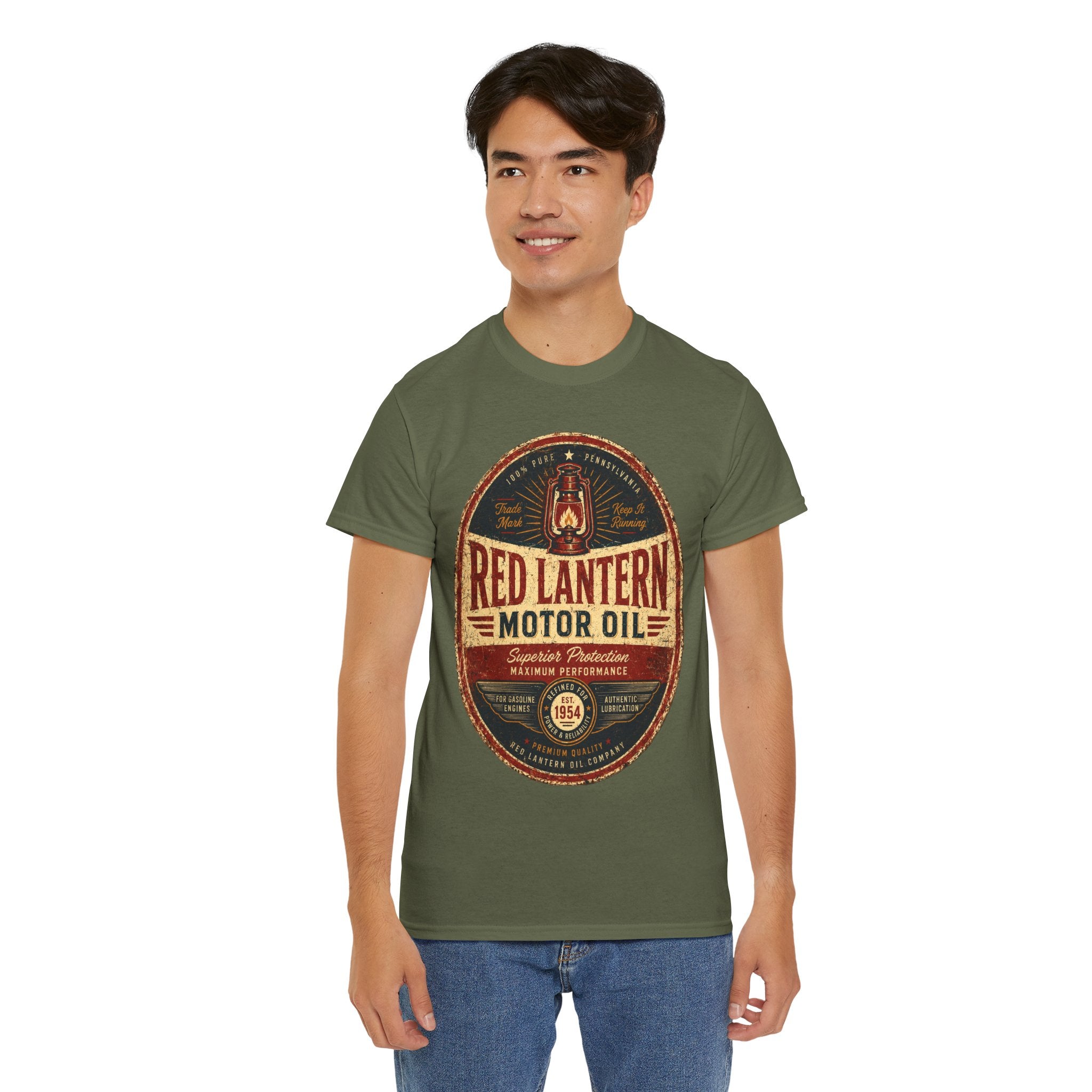 Red Lantern Motor Oil Vintage T Shirt – Retro Automotive Garage Graphic Tee for Car Lovers