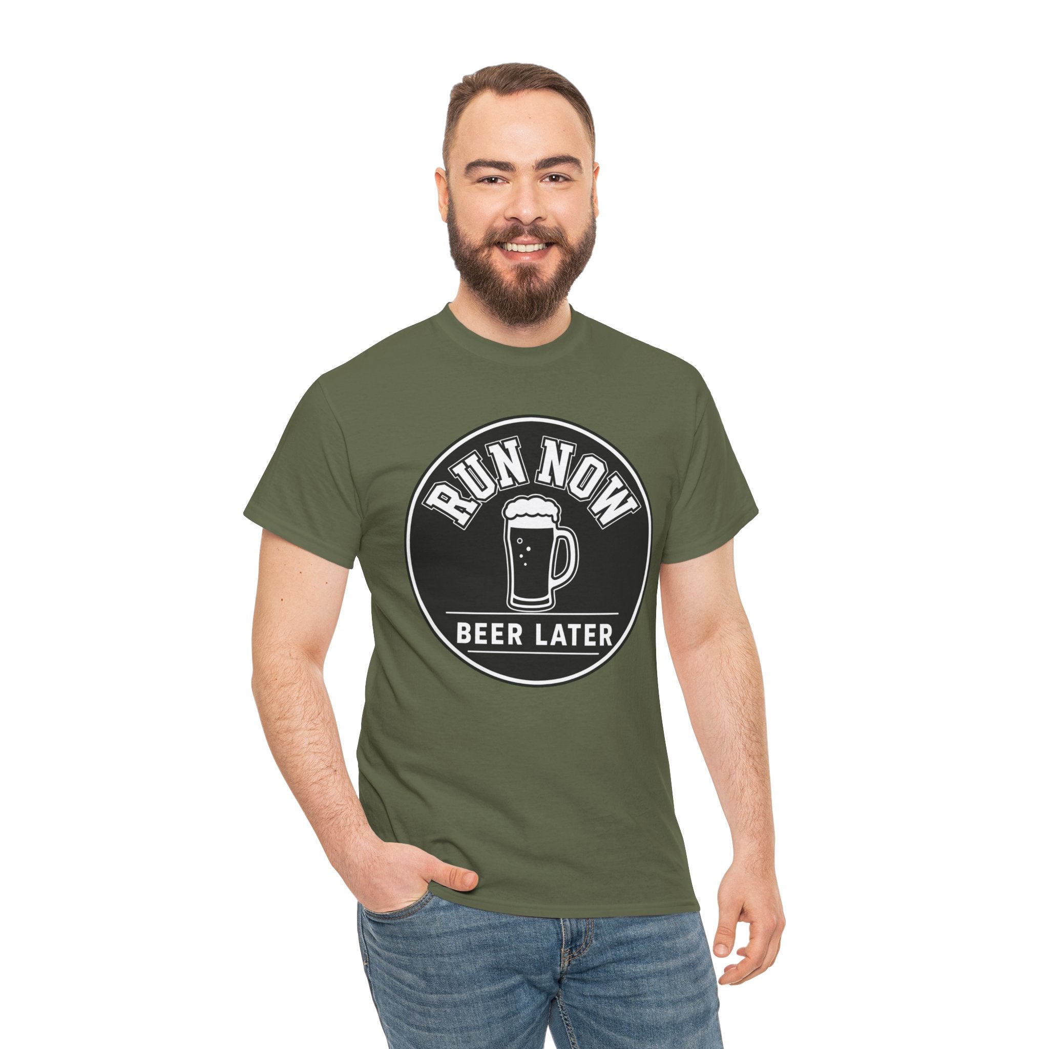 Run Now Beer Later T-Shirt – Funny Running Graphic Tee for Beer Lovers
