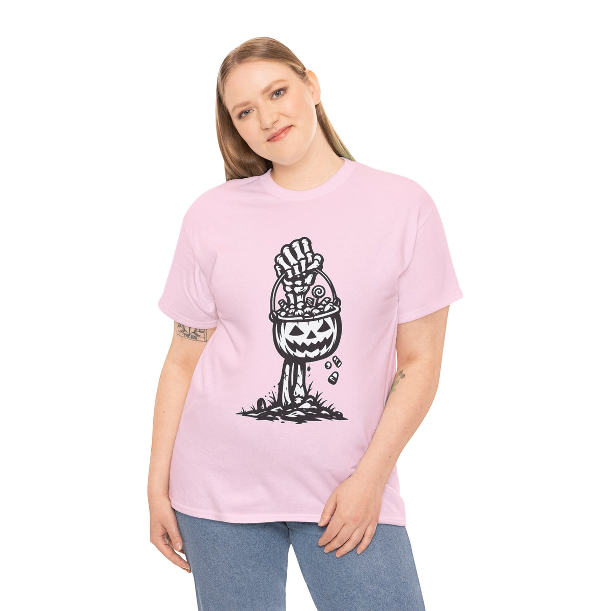 Skeleton Hand Trick or Treat Halloween Graphic T-Shirt | WildOrbit