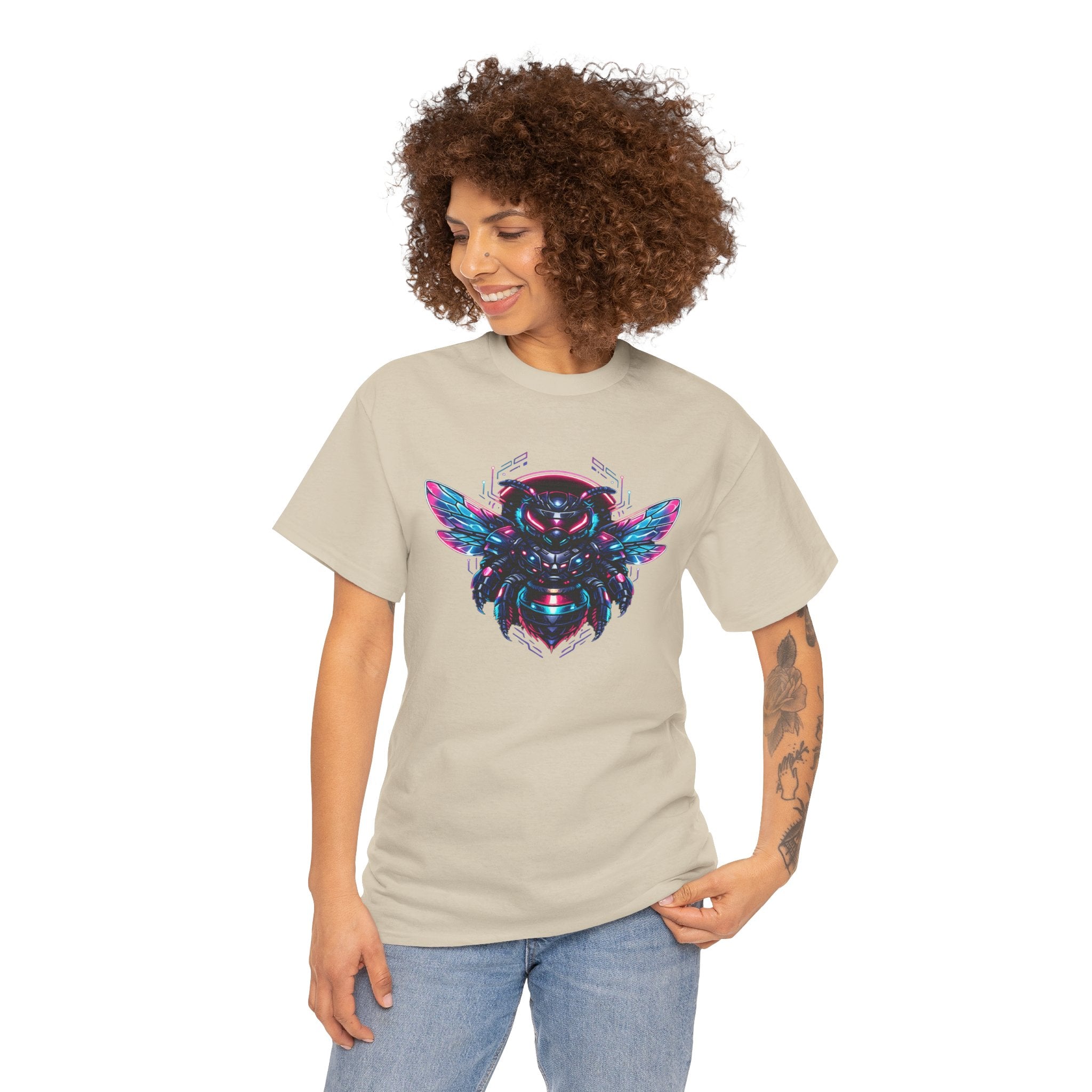 Cyberpunk Bee T Shirt – Neon Futuristic Bee Graphic Tee