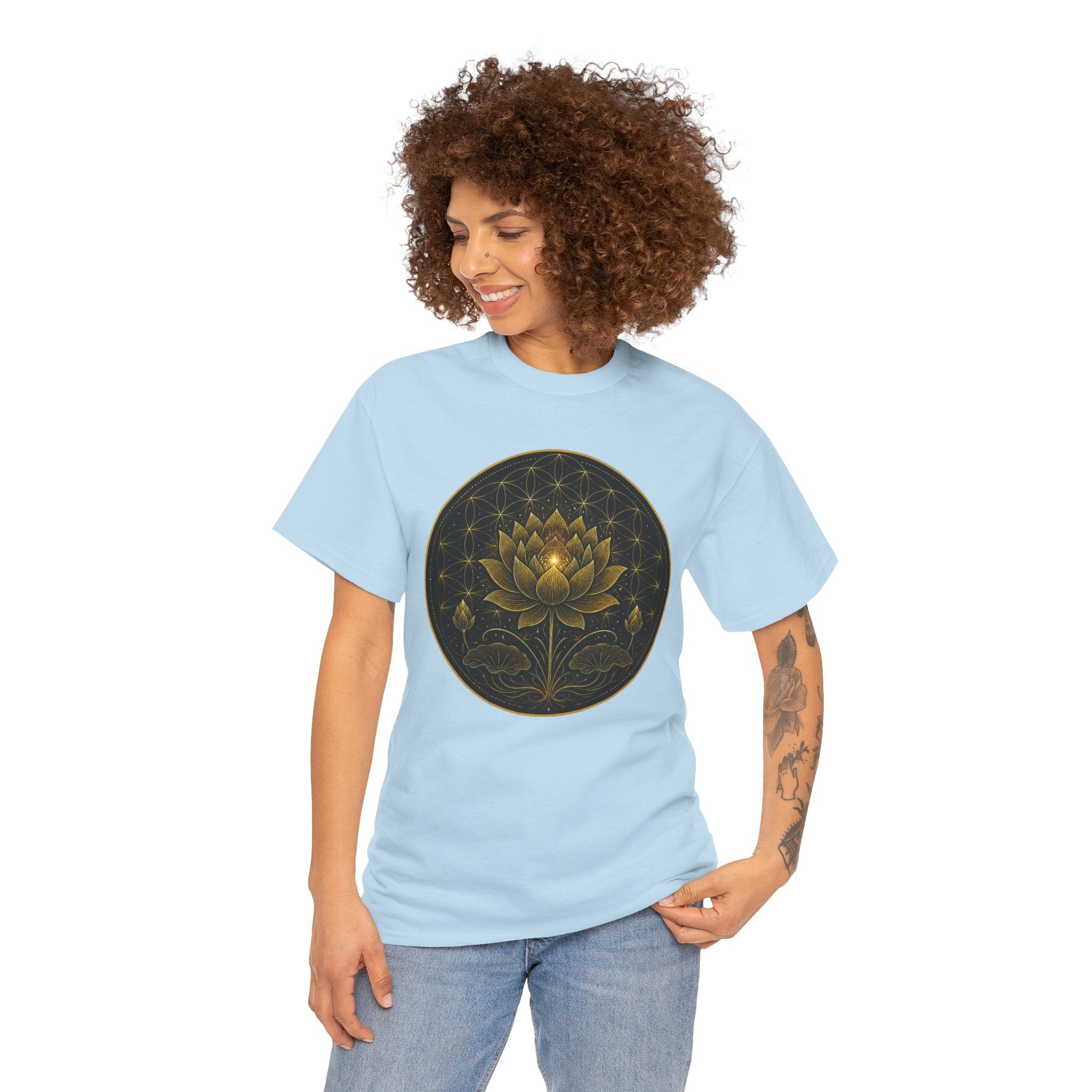 Lotus Awakening Illustration-Shirt – Sacred Geometry Flower of Life Graphic Tee