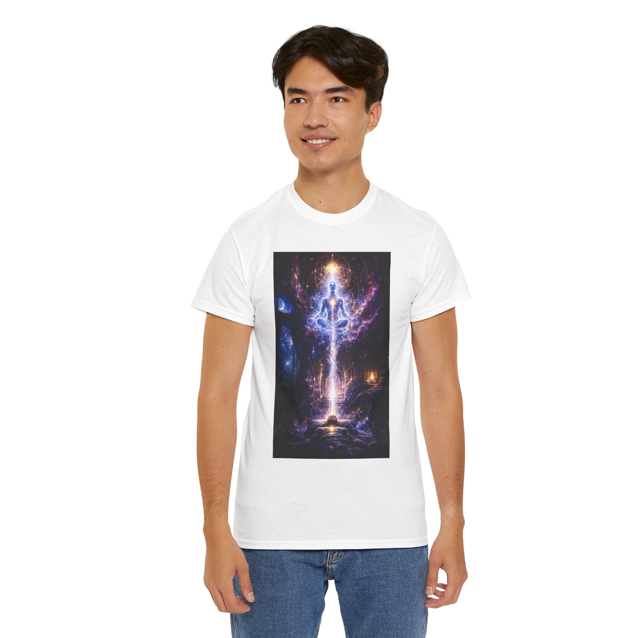 The Observer Spiritual Ascension T Shirt – Cosmic Meditation & Aura Art Graphic Tee