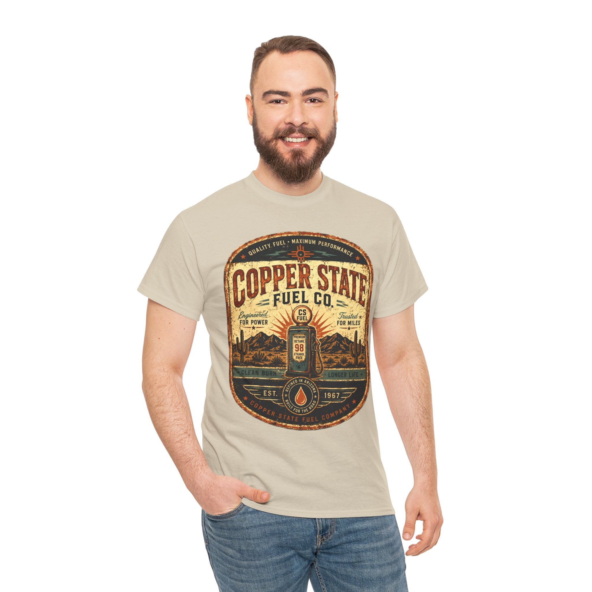 Copper State Fuel Co Vintage Gas Station T-Shirt – Retro Automotive Garage Graphic Tee for Car Enthusiasts