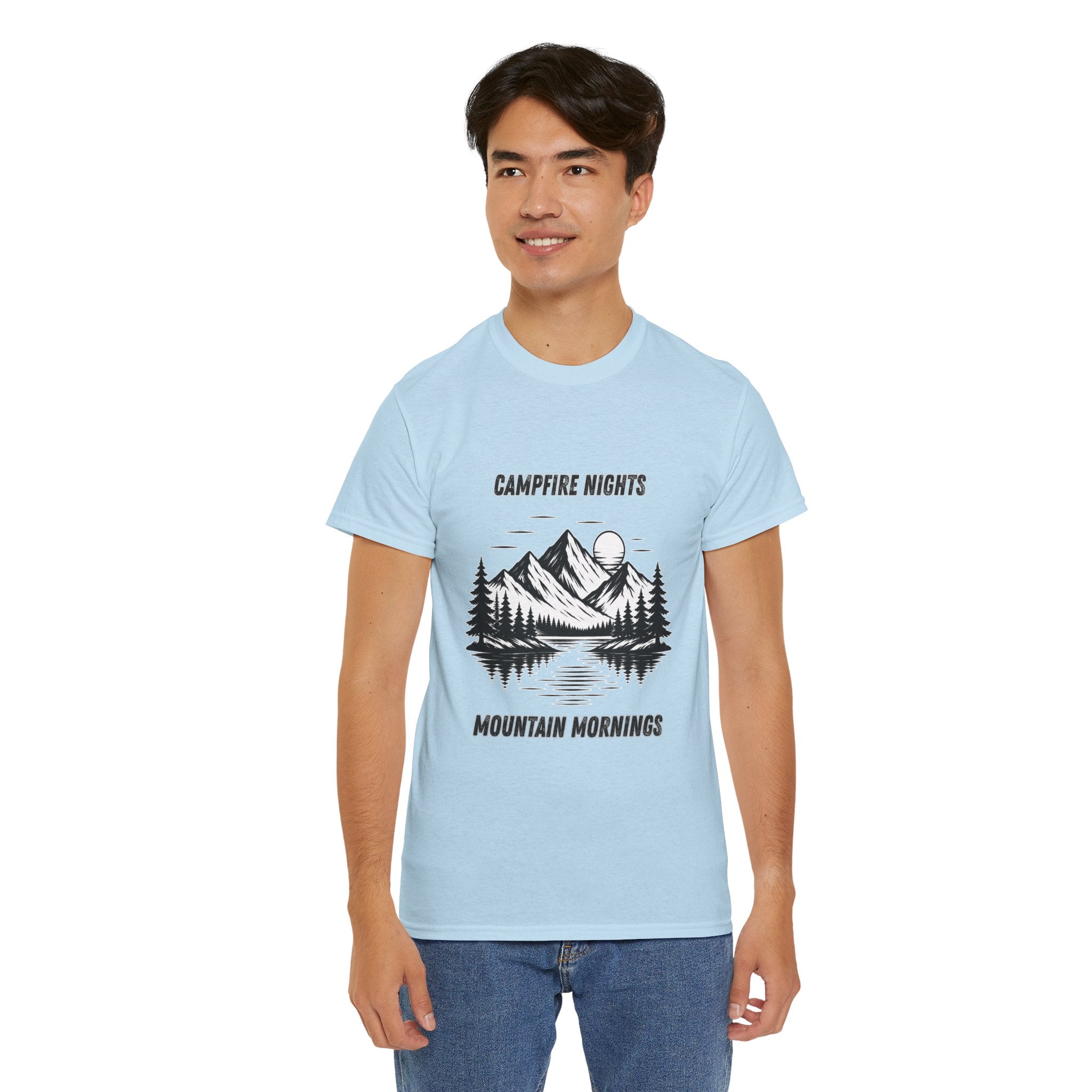 Campfire Nights Mountain Mornings T Shirt – Vintage Hiking Camping Mountain Graphic Tee