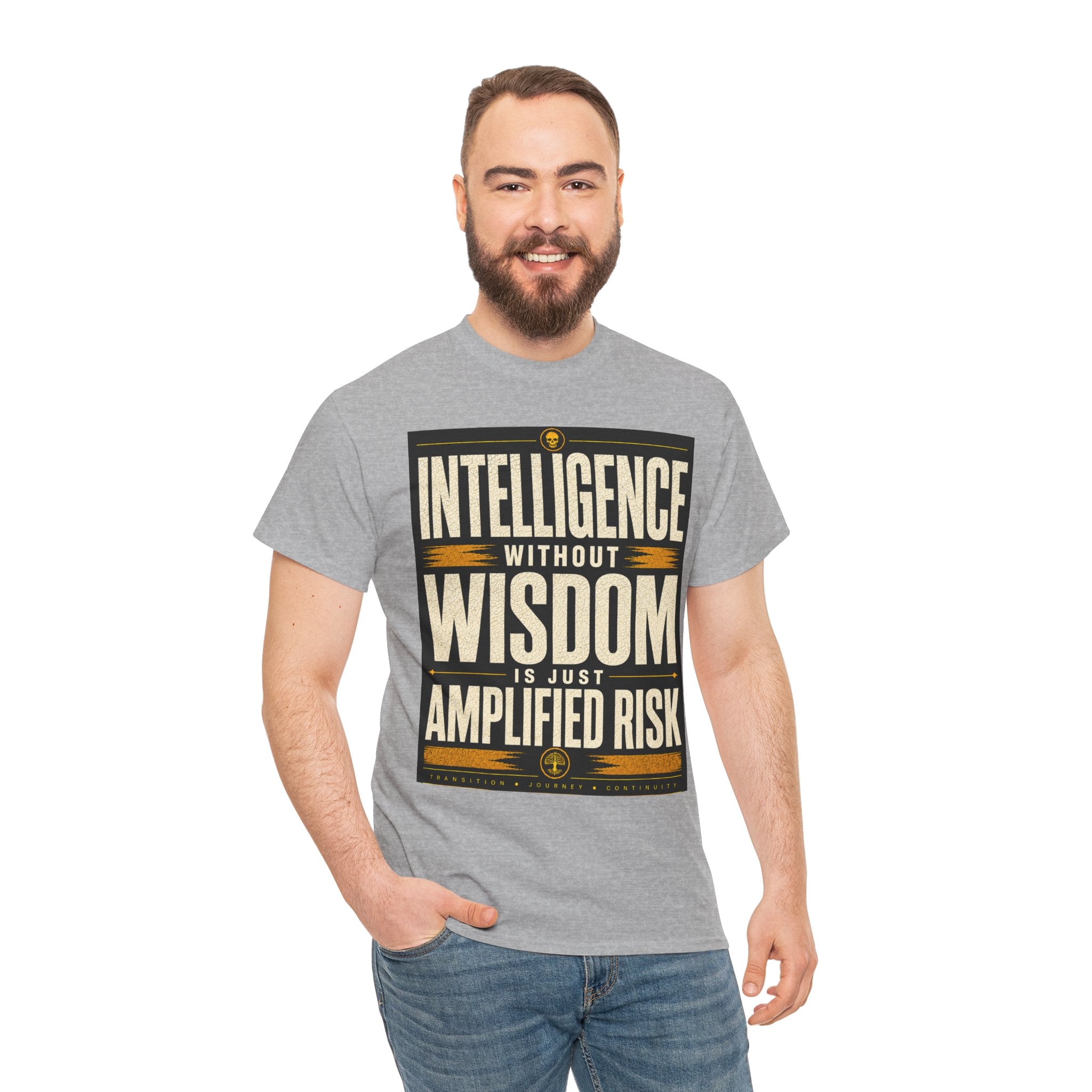 Intelligence Without Wisdom Is Just Amplified Risk T Shirt – Retro Philosophy Quote Graphic Tee