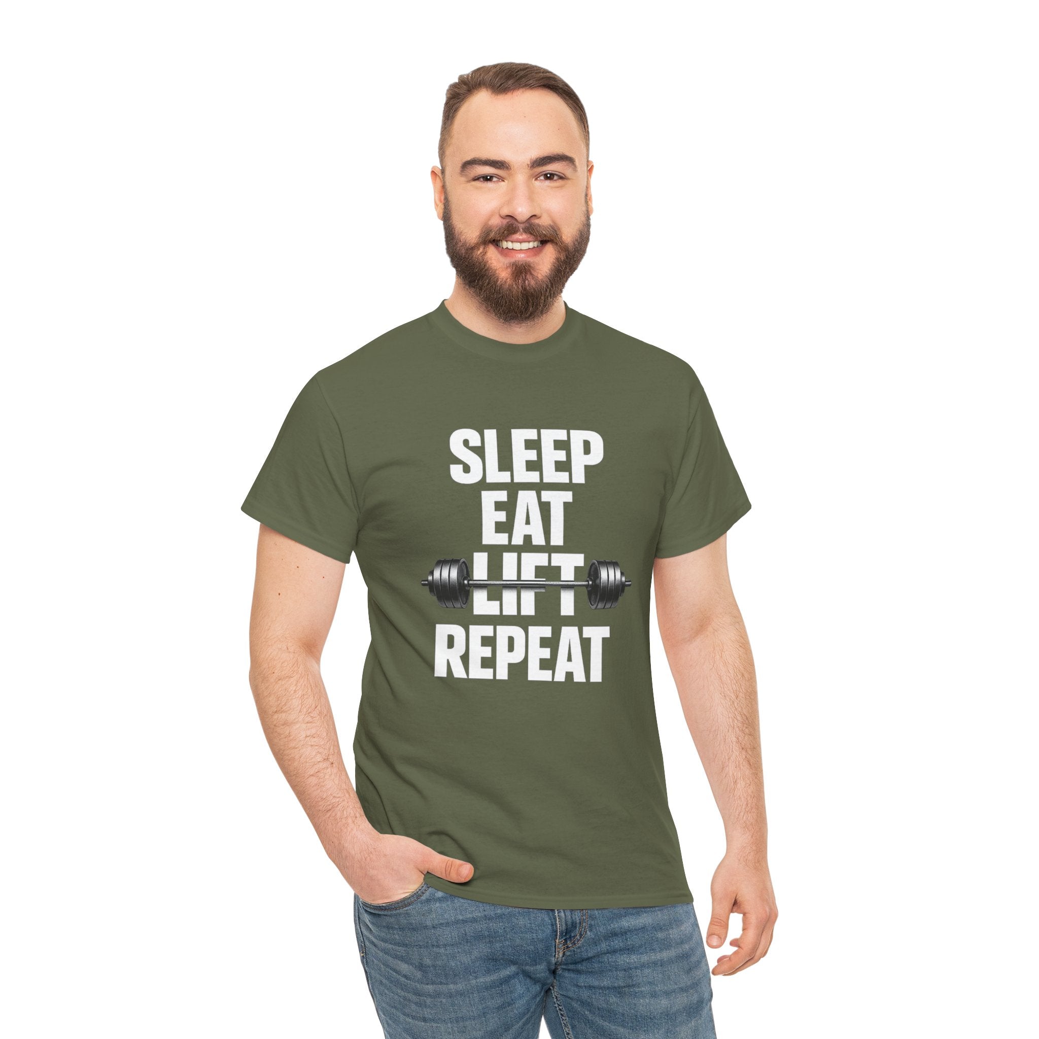 Sleep Eat Lift Barbell Repeat T-Shirt | Powerlifting Gym Shirt | Weightlifting Gift for Men and women