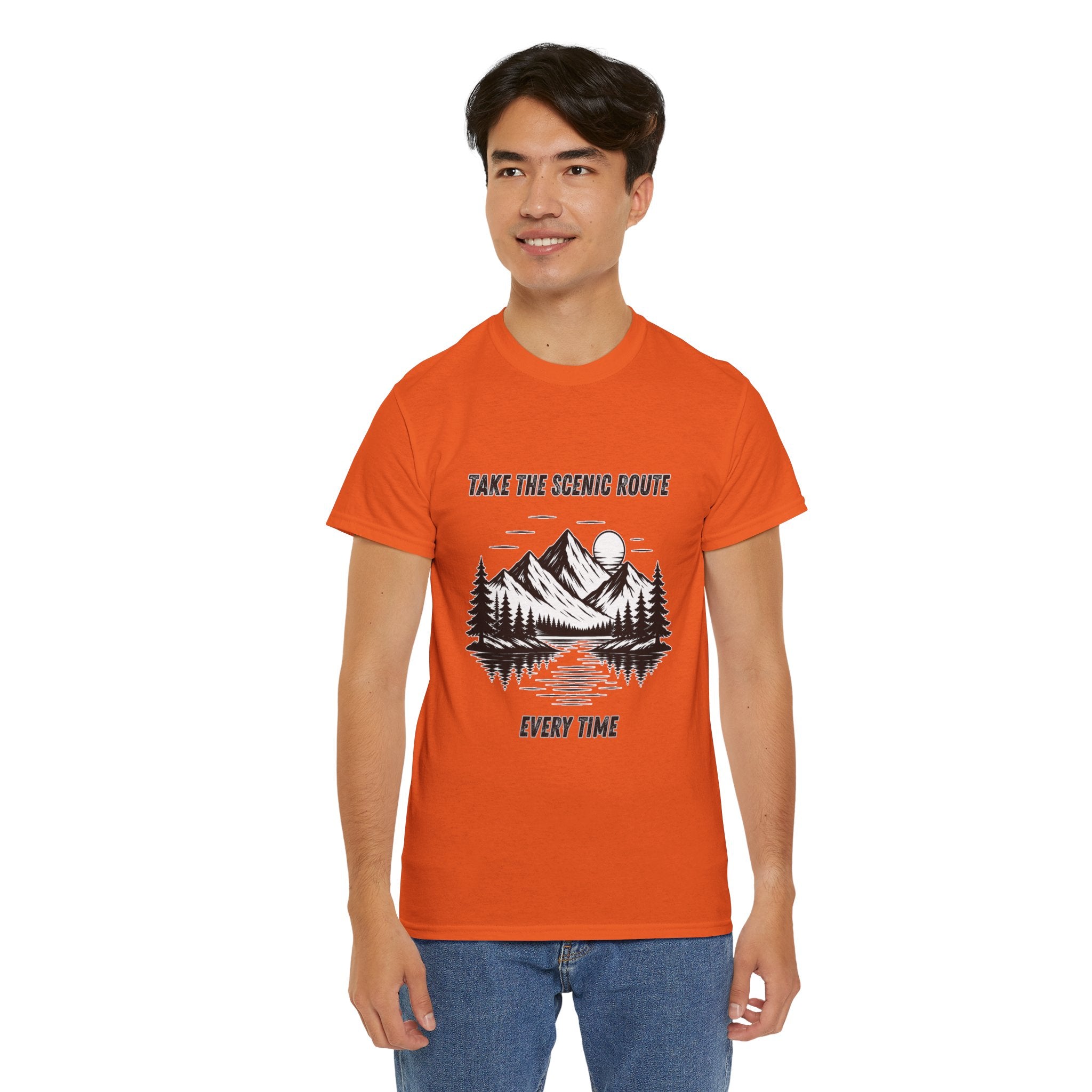 Take The Scenic Route Every Time T Shirt – Mountain Hiking Camping Adventure Graphic Tee
