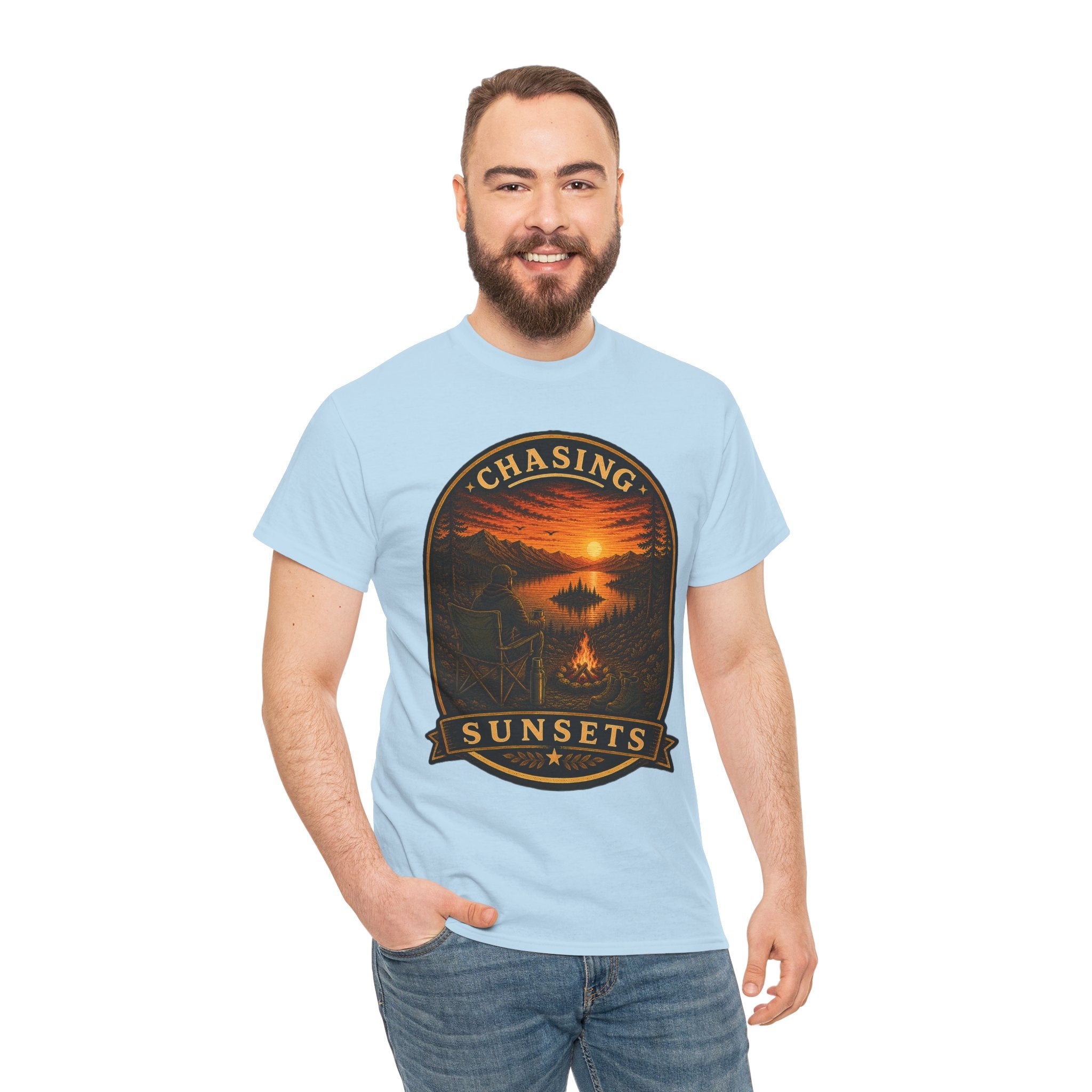 Chasing Sunsets Camping T Shirt – Vintage Sunset Campfire Outdoor Graphic Tee