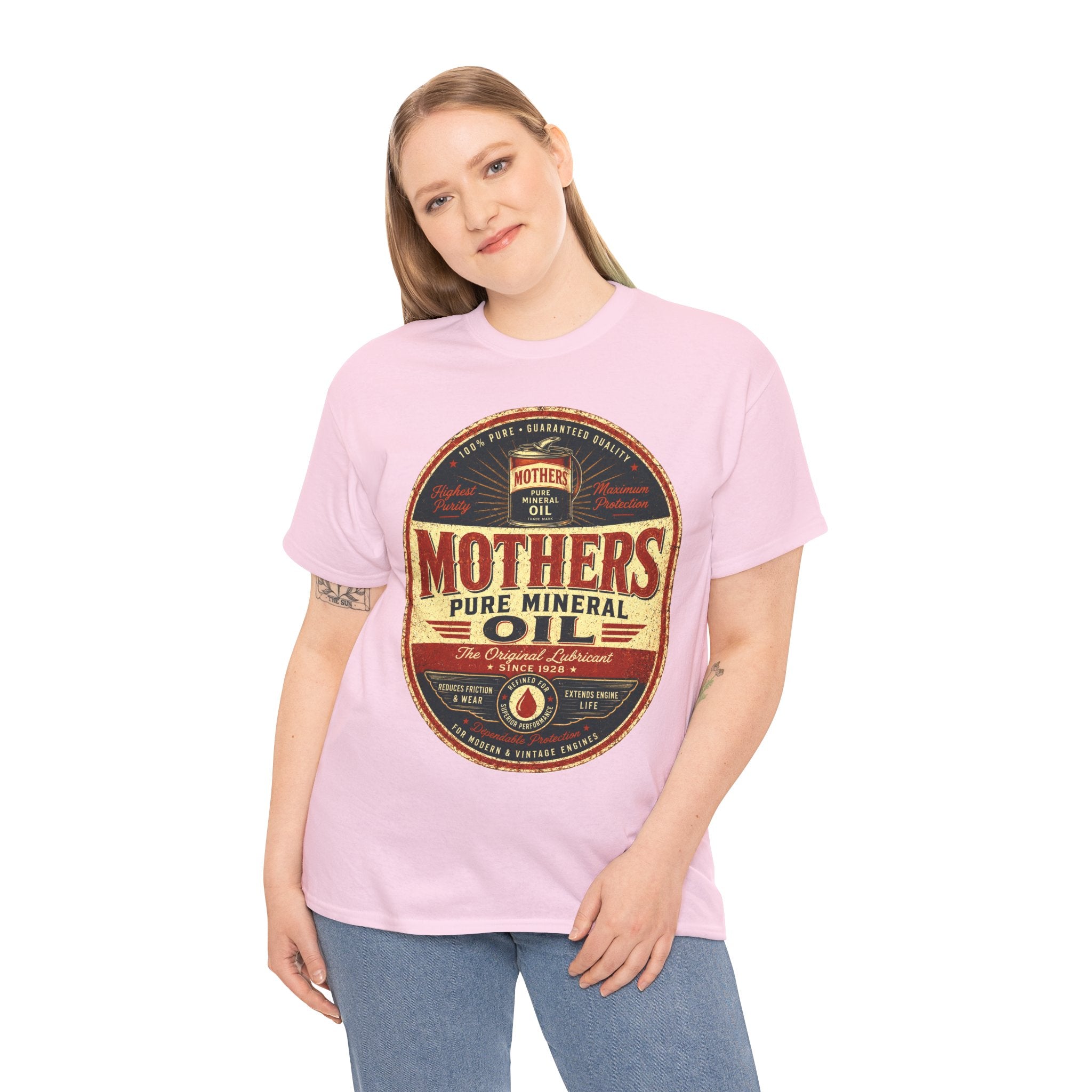 Mothers Pure Mineral Oil Vintage T Shirt – Retro Automotive Garage Graphic Tee for Car Enthusiasts