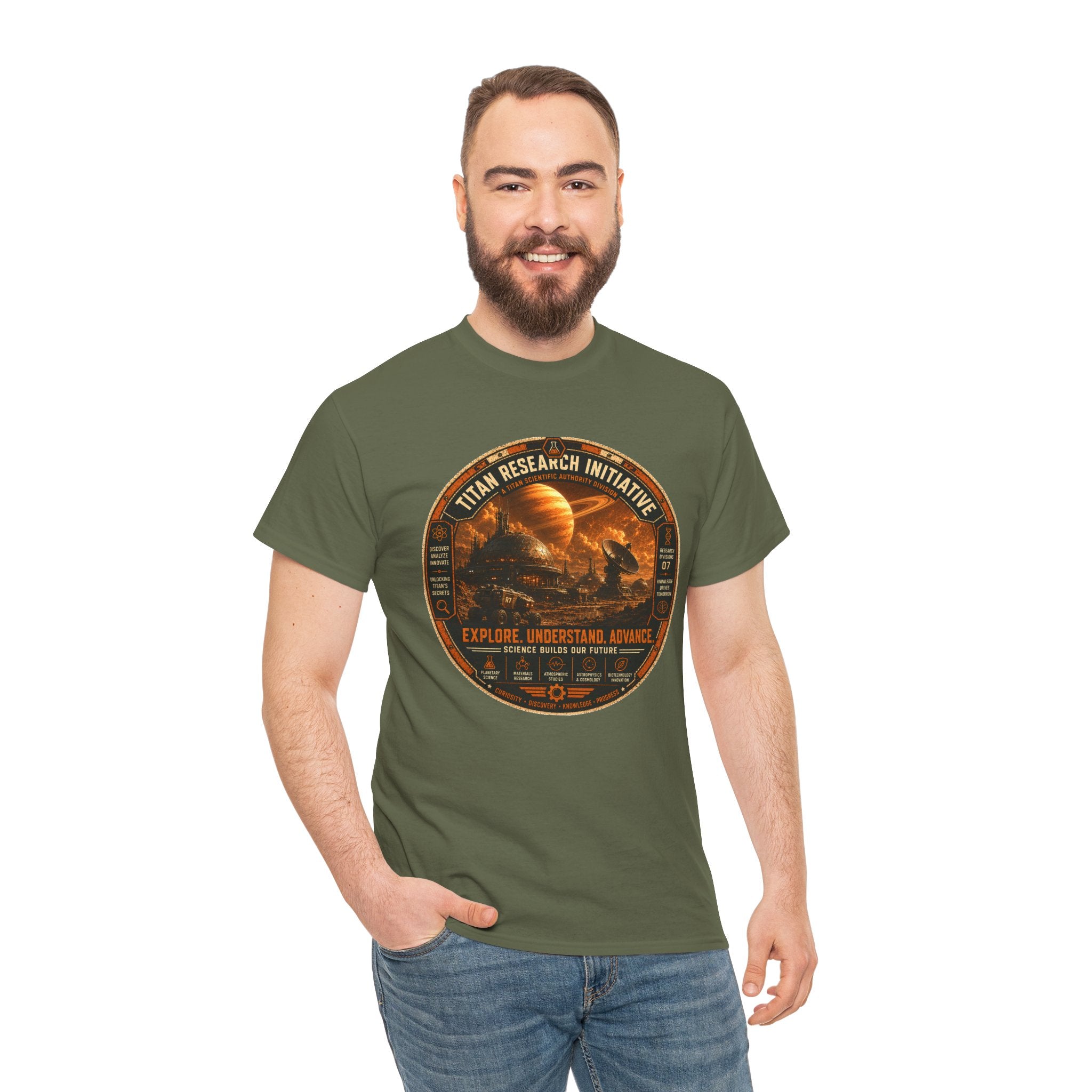 Titan Research Initiative T Shirt – Retro Sci Fi Space Exploration Graphic Tee