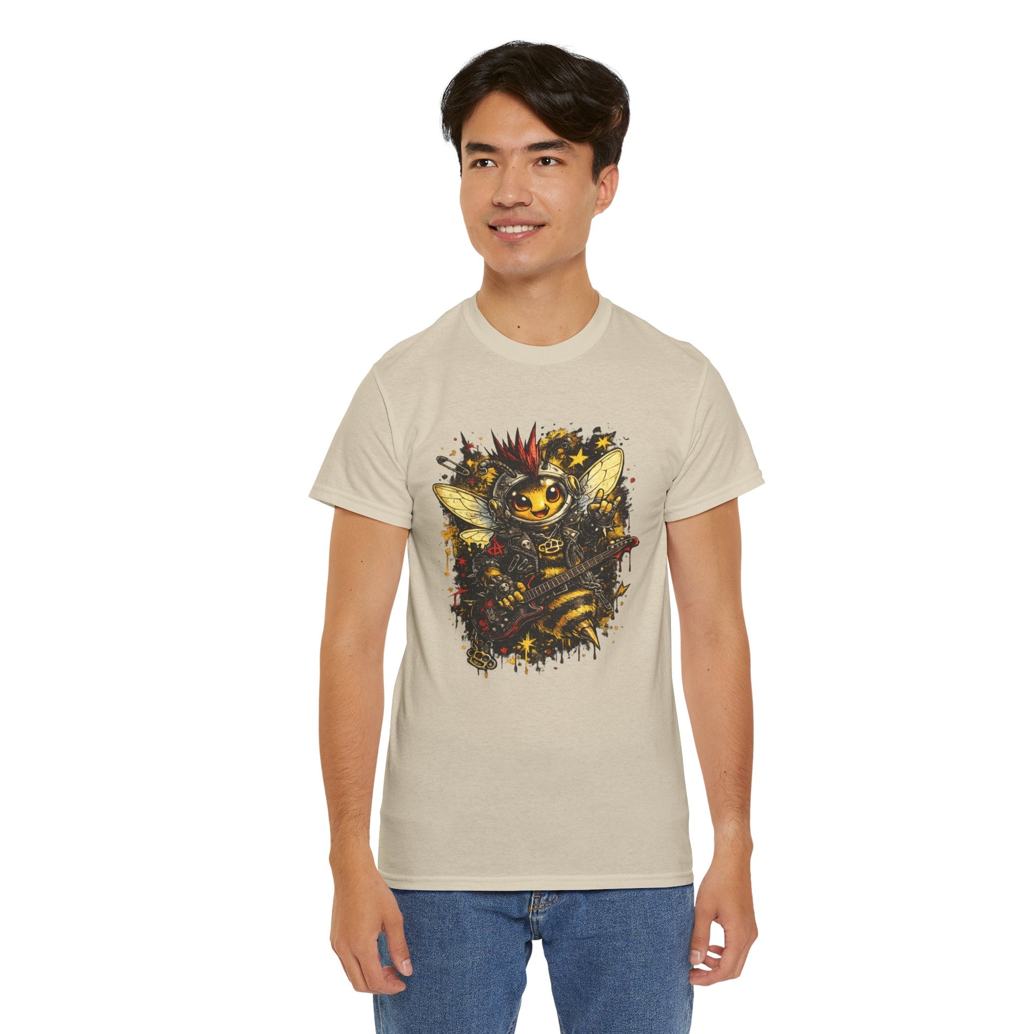 Punk Rock Bee T Shirt – Retro Grunge Bumblebee Guitar Graphic Tee