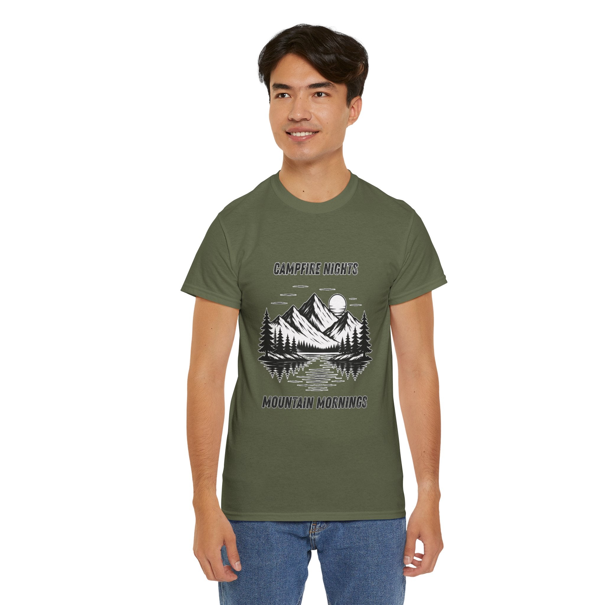 Campfire Nights Mountain Mornings T Shirt – Vintage Hiking Camping Mountain Graphic Tee